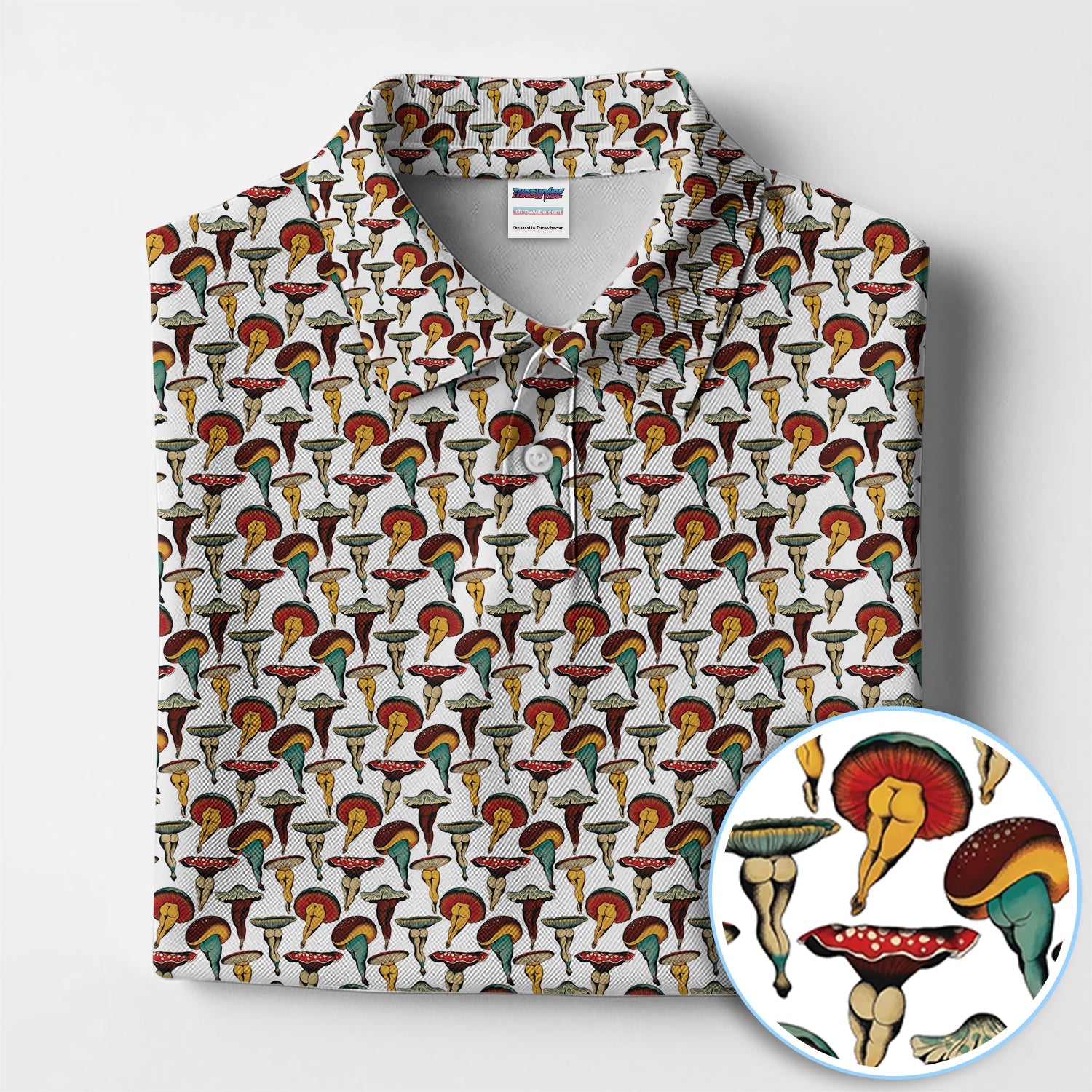 Vintage Mushroom Pattern Golf Shirt, Funny Golf Polos, Crazy Golf Gift For Golfer