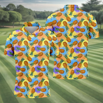 Watercolor Pineapple Tropical Pattern Design Hawaiian Golf Shirt, Golf Shirts For Men, Polo Shirts For Men