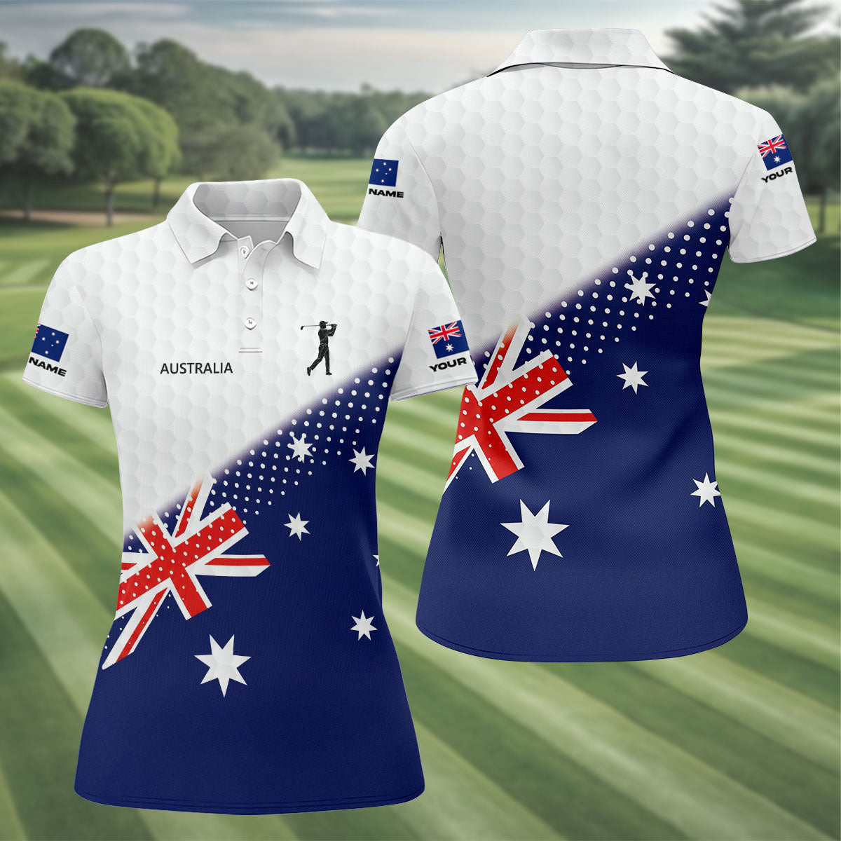 Golf Ball Pattern Australia Flag Print Ladies Golf Tops Australia, Golf Shirt For Women