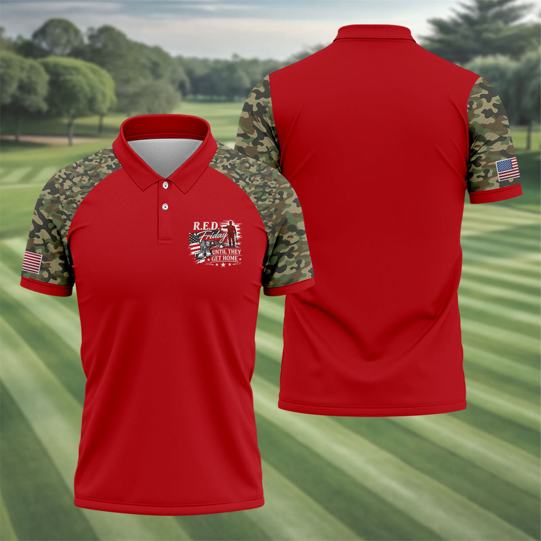RED Friday Untill They Get Home Red Camo Golf Shirt, Veteran Memorial 250 Years Polo Shirts For Men