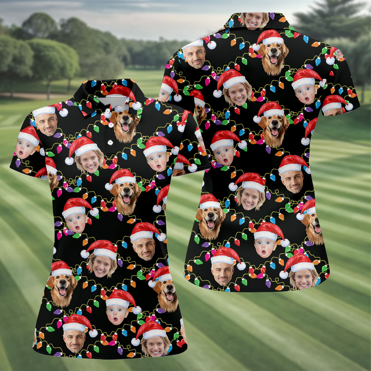 Custom Face Christmas Black Polo ShirtFunny Christmas Shirts For Family, Golf Gifts For Women