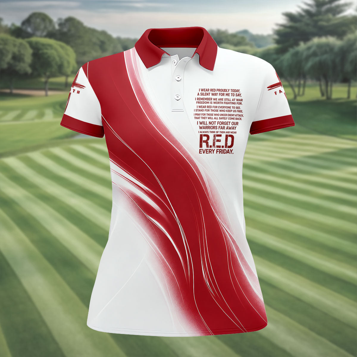 Red Friday Faith Cross Red White Gradient Patriotic Golf Shirt, 250 Years Golf Shirt For Women