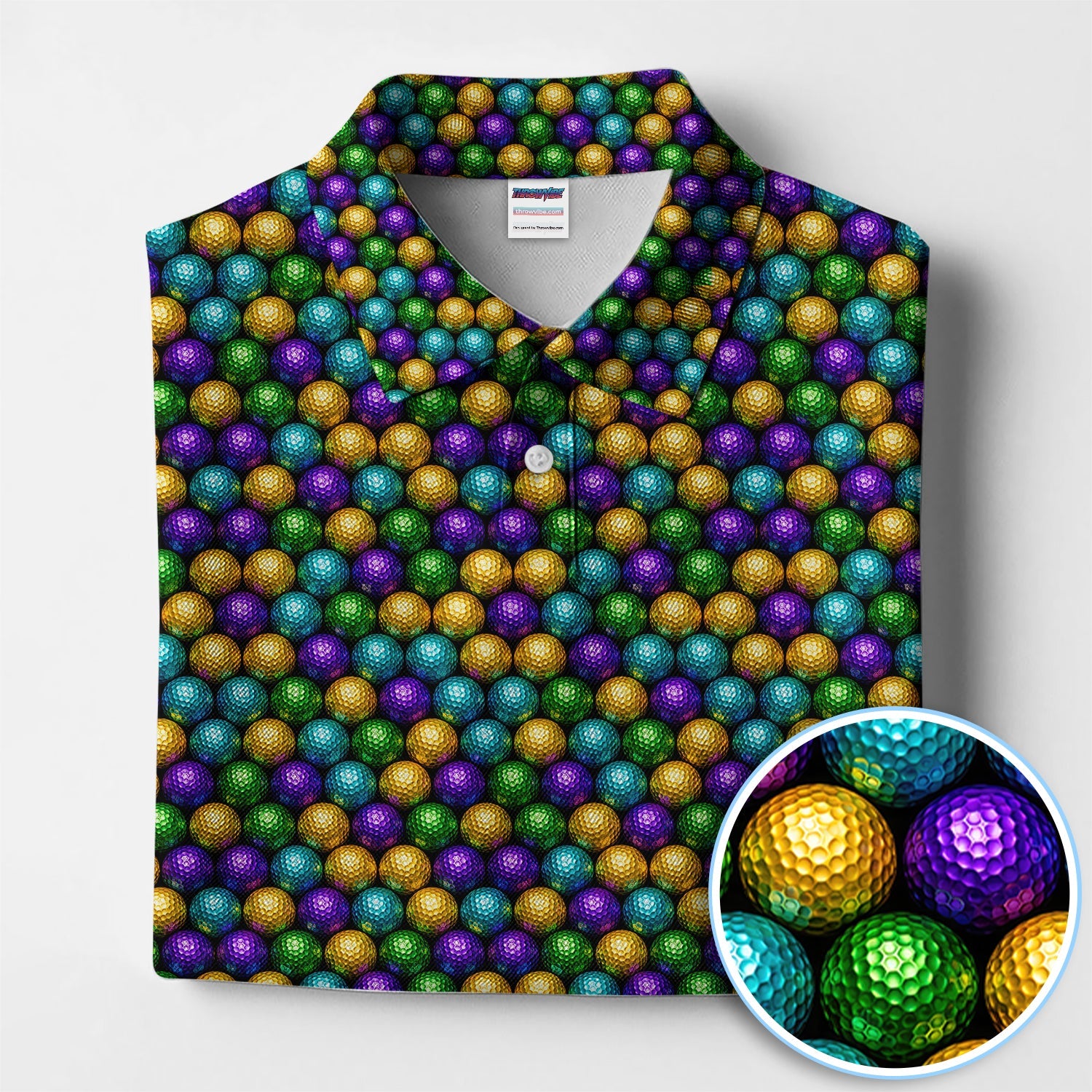 Disco Ball Pattern Golf Polos, Mardi Gras Golf Shirt For Men, Golf Gift For Golfer