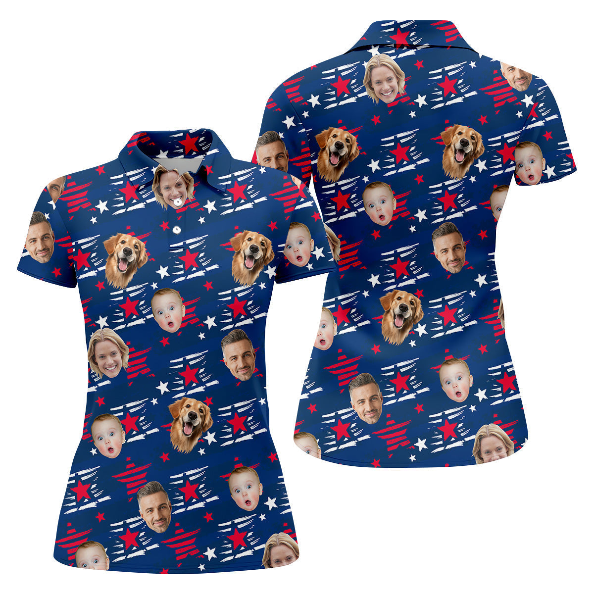 Custom Pet Portrait, America Flag Golf Shirt For Ladies, Women's Golf Polo ShirtPatriotic Golf Shirt