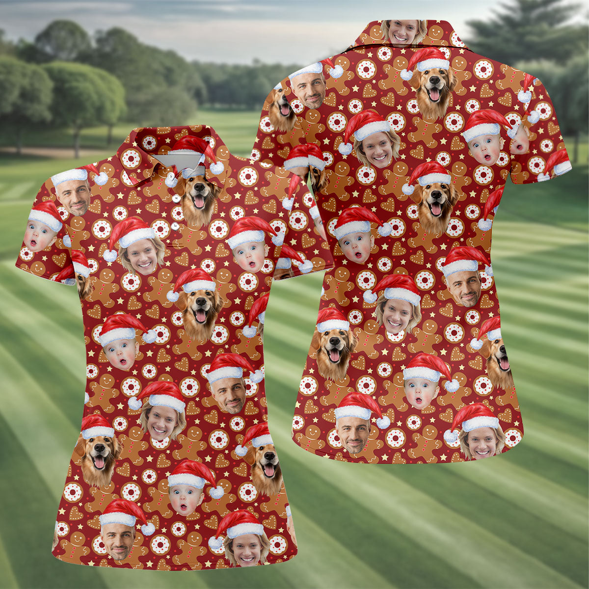Custom Face Gingerbread Man Christmas Red Golf Shirt, Christmas Golf Shirt, Golf Gifts For Women