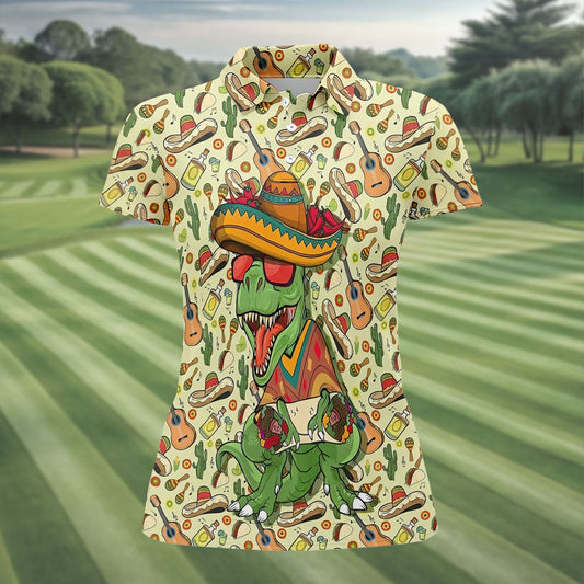 Mexican T-Rex Cinco De Mayo Celebration Funny Golf Shirt, Vibrant Color Golf Shirt For Women