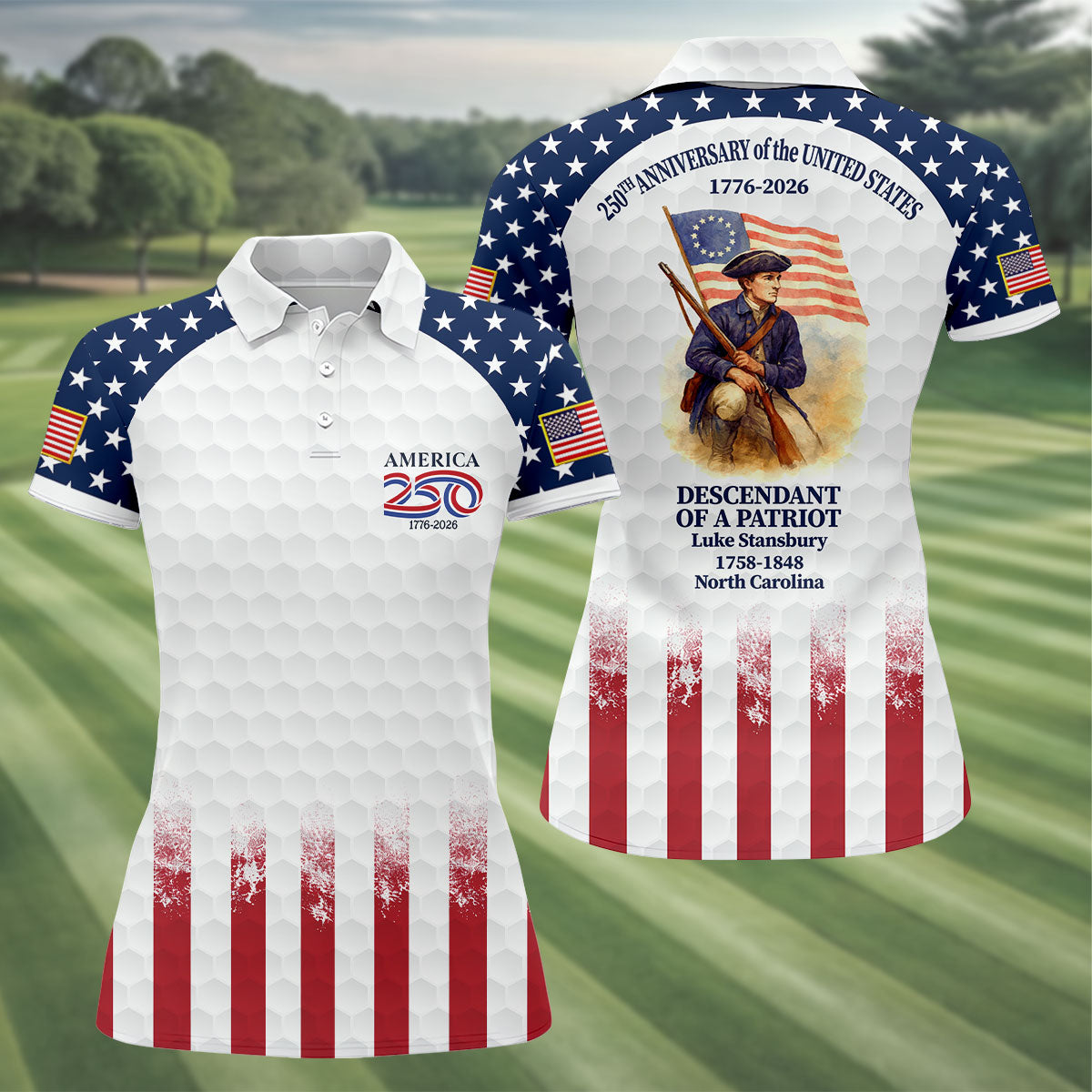 250th Anniversary Descendant Of A Patriot American Flag Golf Shirt, Patriotic 4th Of July Golf Shirt For Women
