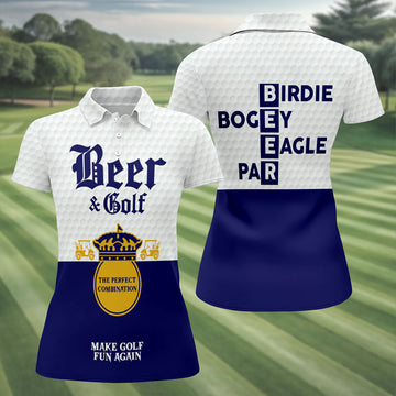 Beer And Golf The Perfect Combination Golf Shirt For Women, Ladies Golf Shirts, Women's Sleeveless Golf Shirts