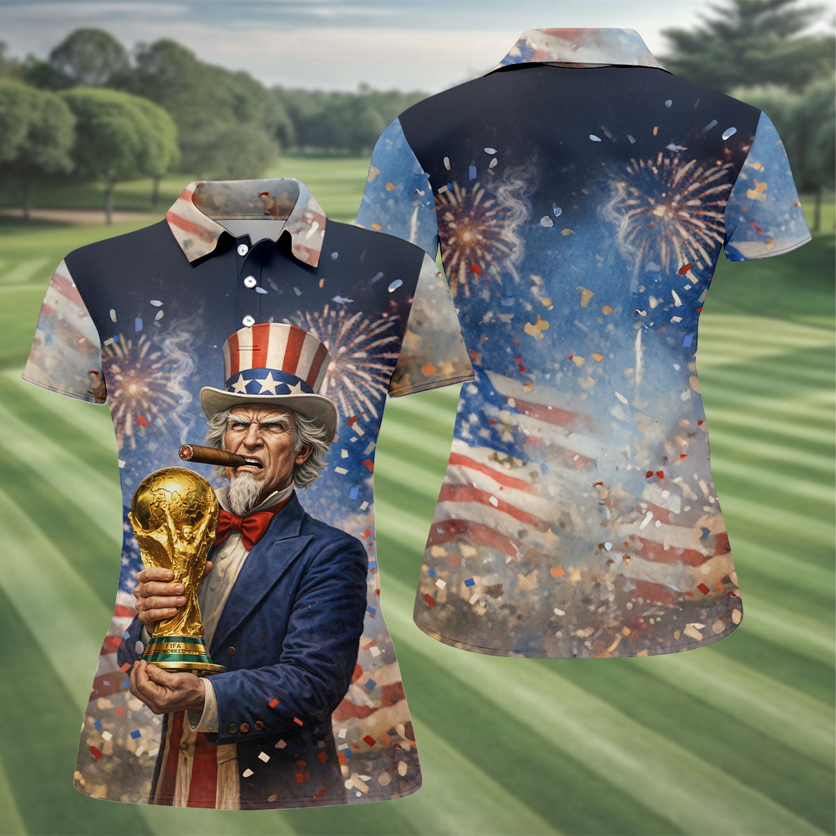 Patriotic American Sport Polo, American Football Shirt, Game Day Football Theme Women's Green Polo Shirts