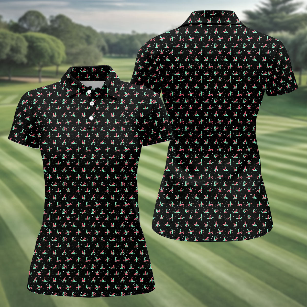 Naughty Couple Snow Pattern Christmas Golf Shirt, Fun Women's Golf Shirts, Golf Gift For Ladies, Ladies Golf Tops