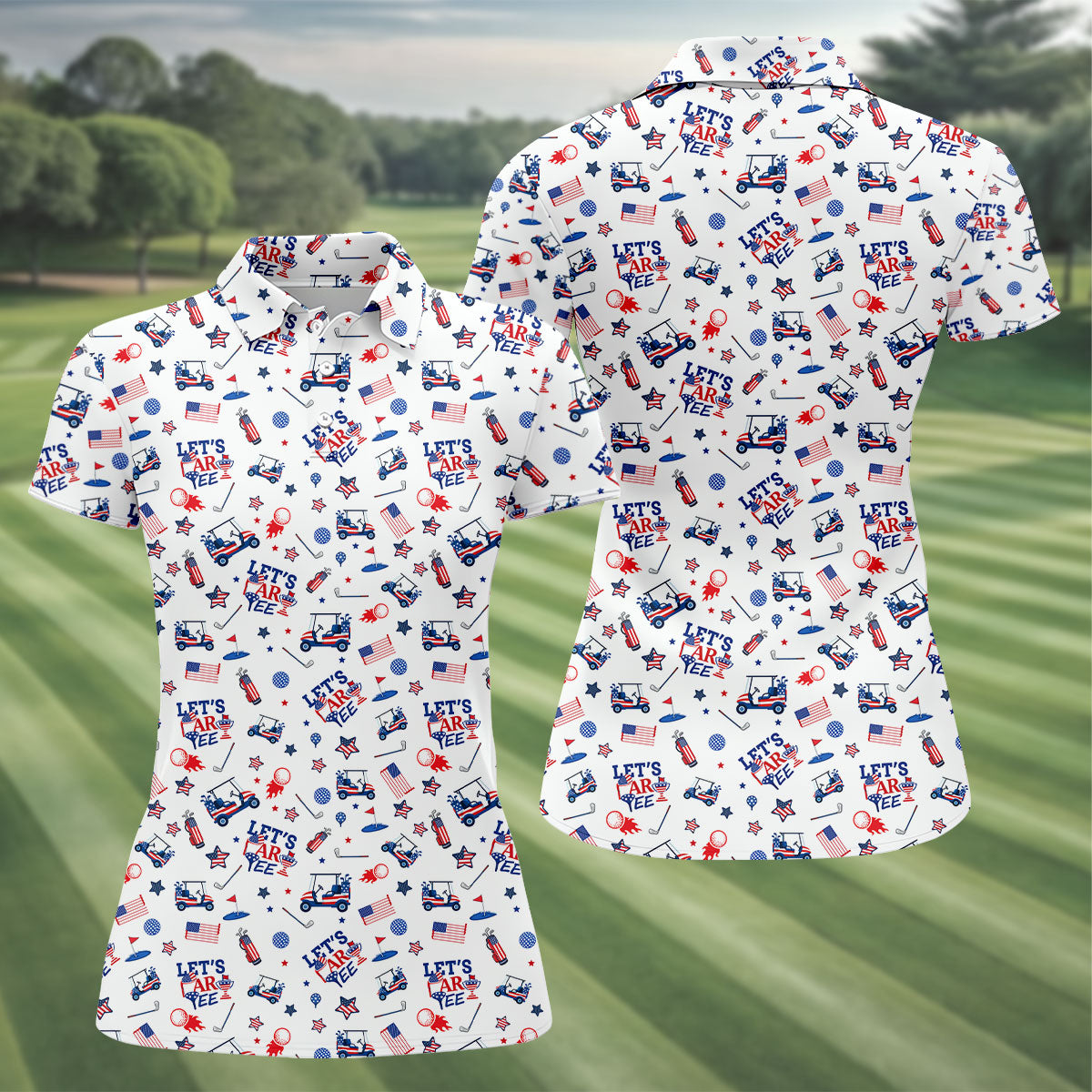 Let's Par Tee US Flag Pattern Patriotic 4th Of July Funny Golf Shirt, 250th Anniversary Golf Shirt For Women