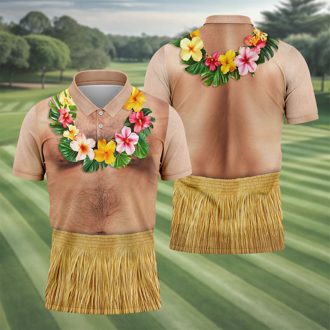 Floral Lei Tropical Theme Party Men's Funny Golf Shirts, Hawaiian Golf Shirt, Polo Shirts For Men
