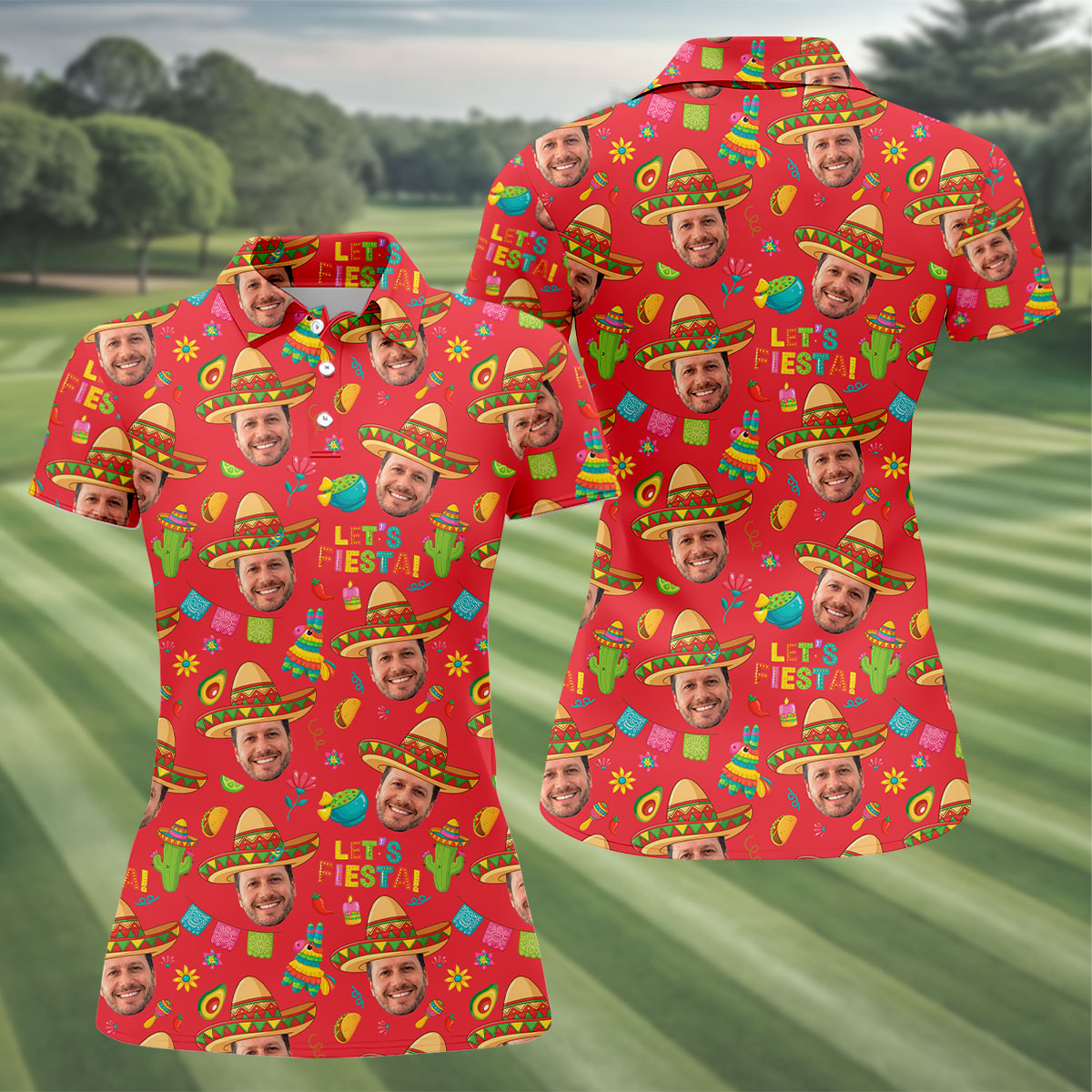 Let's Fiesta Cinco De Mayo Celebration Fiesta Themed Custom Face Red Golf Shirt For Women