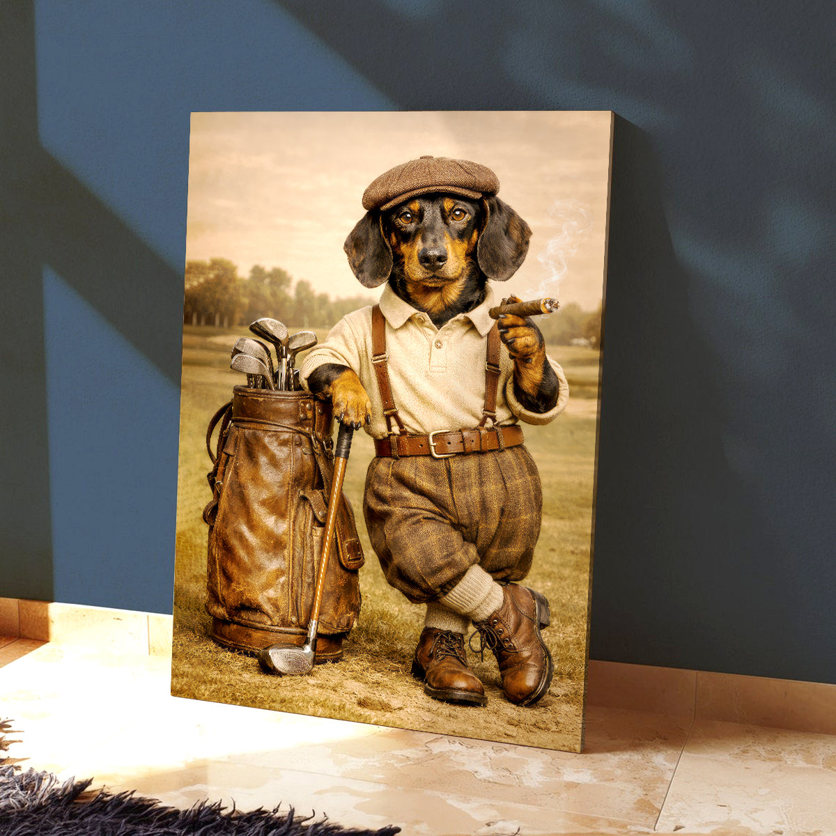 Vintage Dachshund Golf Poster, Wiener Dog Golf Wall Art, Golf Canvas For Men