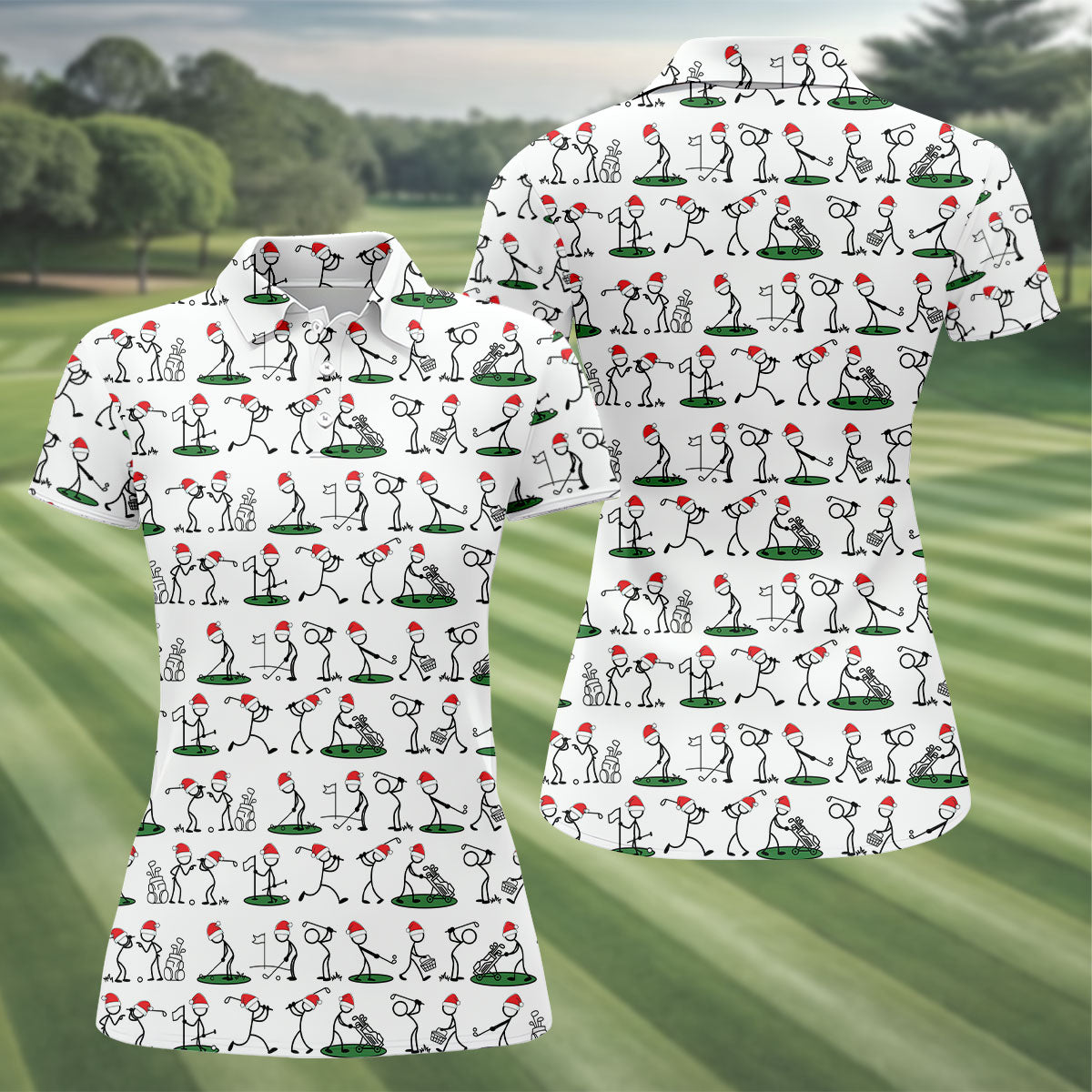 Funny Stickman Golf Pose Christmas Golf Shirt, Women's Golf Tops, Christmas Golf Gift