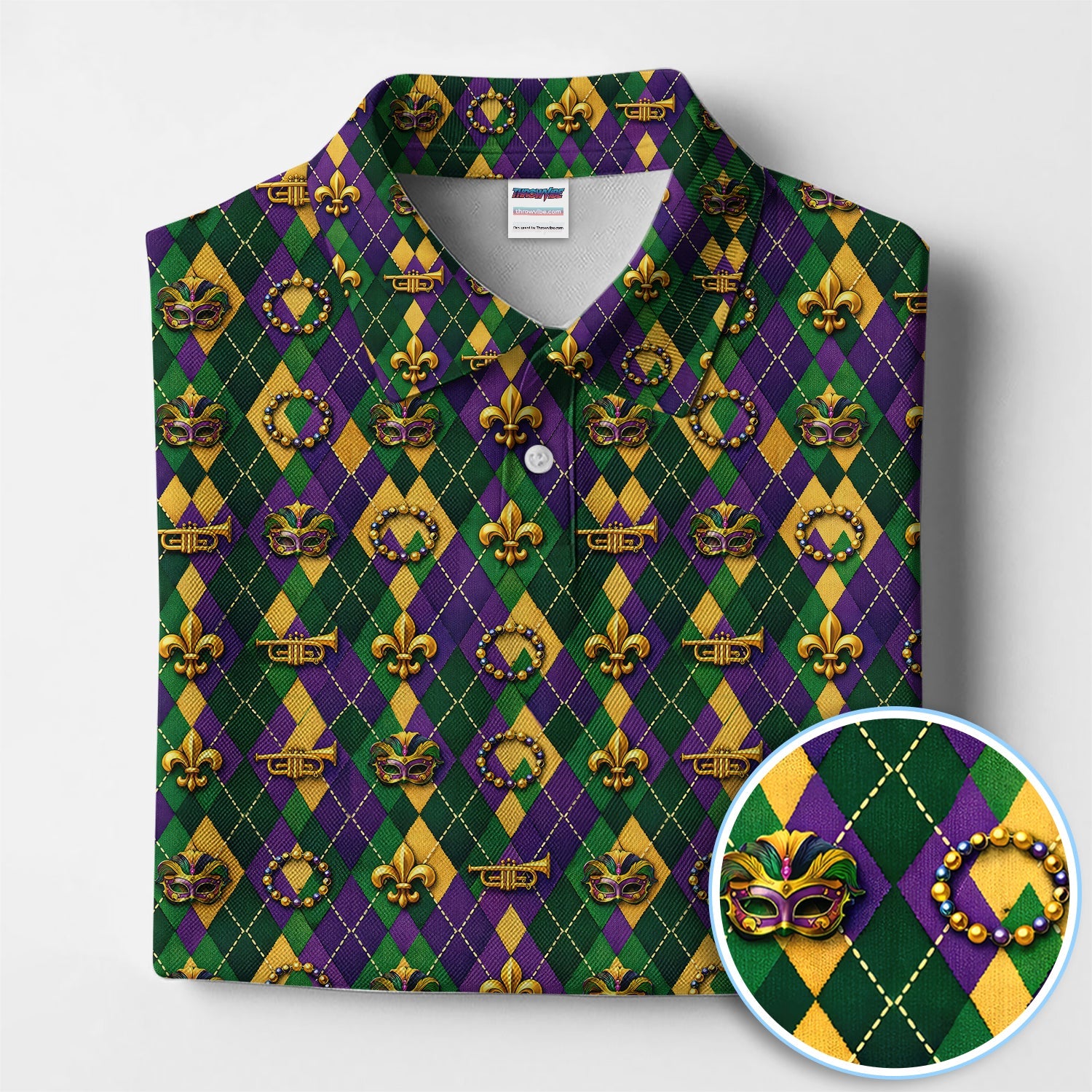 Mardi Gras Argyle Golf Polos, Carnival Pattern Golf Shirt For Golfer, Golf Gift For Men