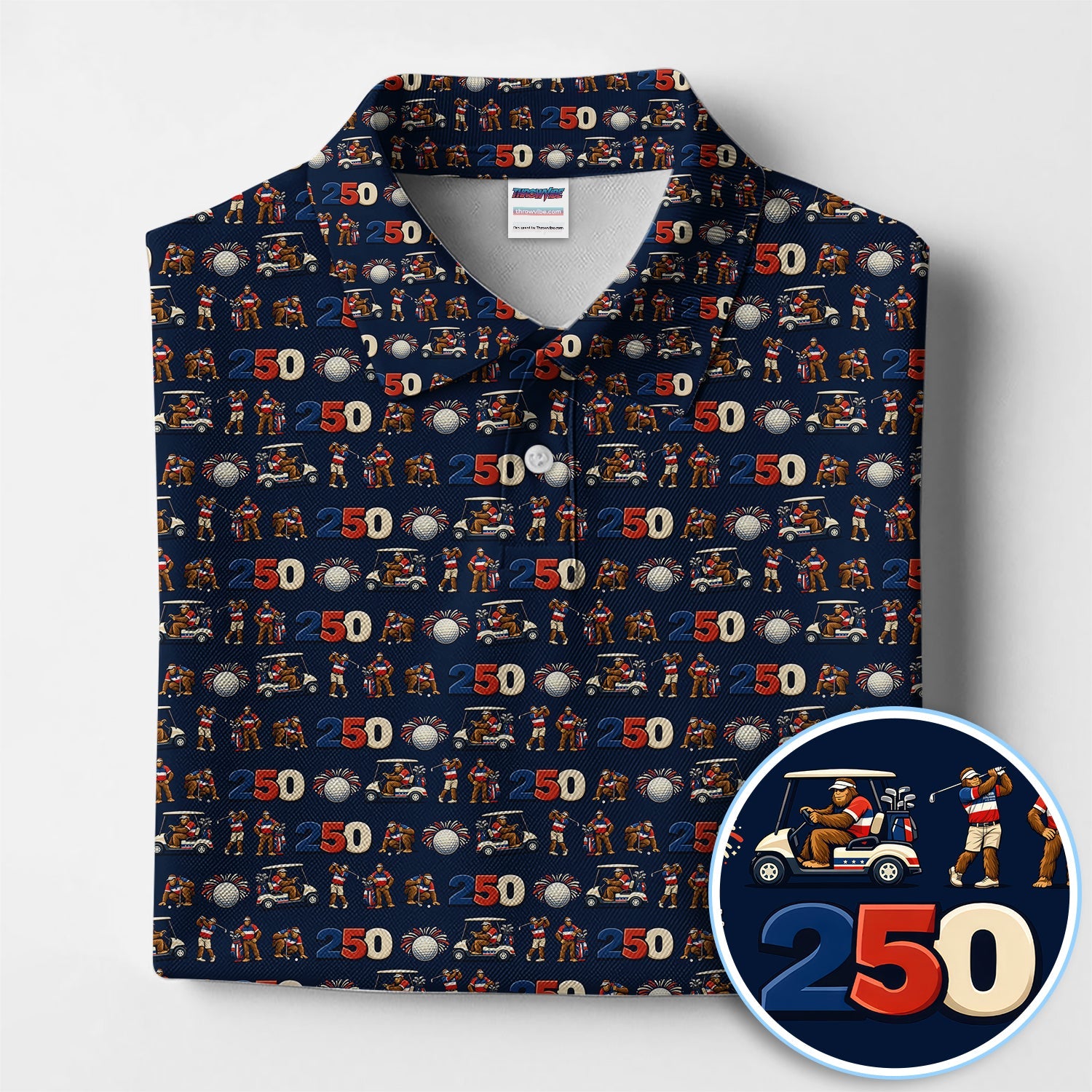 Funny Bigfoot Pattern Golf Shirt, 250th Anniversary Golf Polos, Golf Gift For Golfer