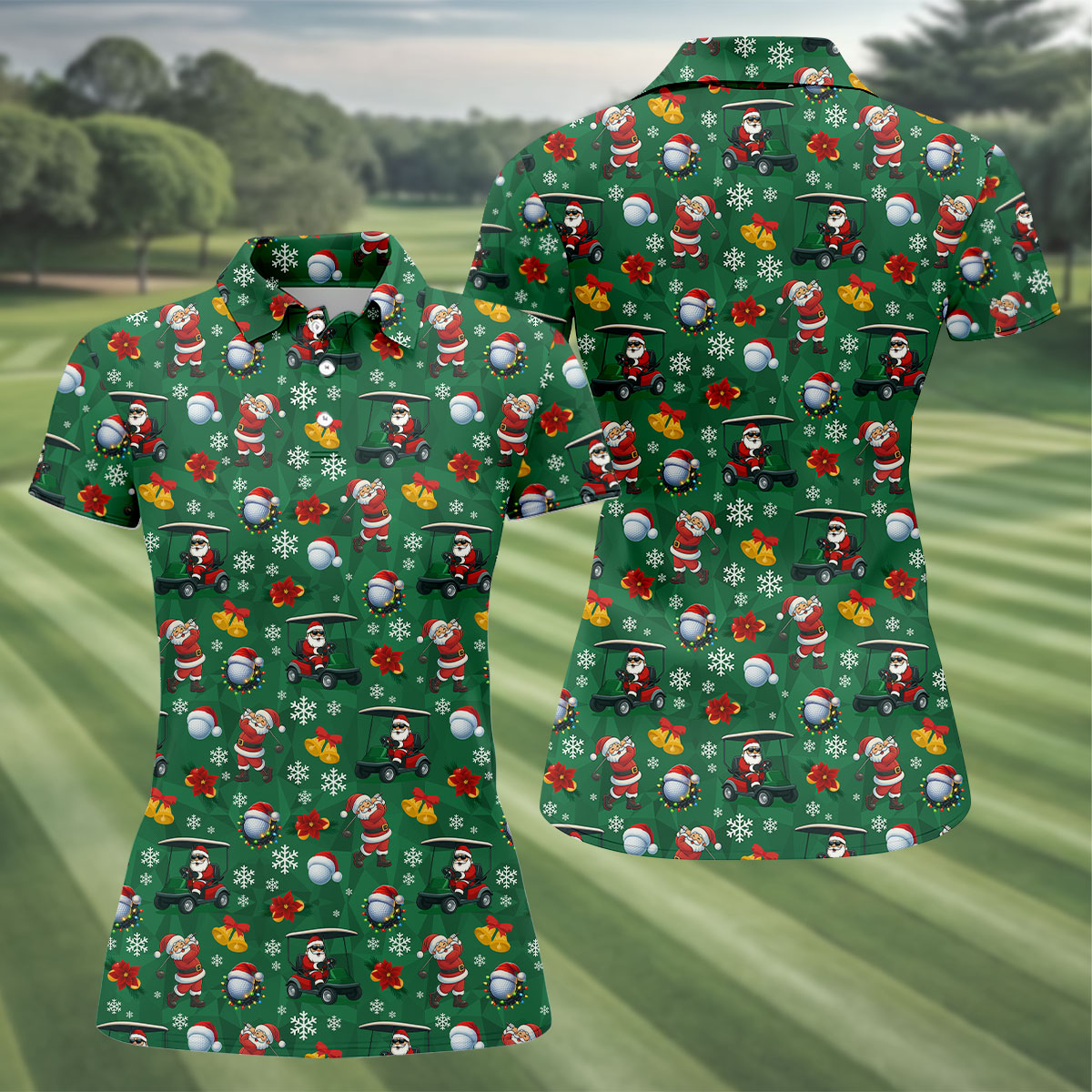 Santa Christmas Green Golf Polo, Women Golf Top, Golf Christmas Gifts, Ladies Golf Shirts