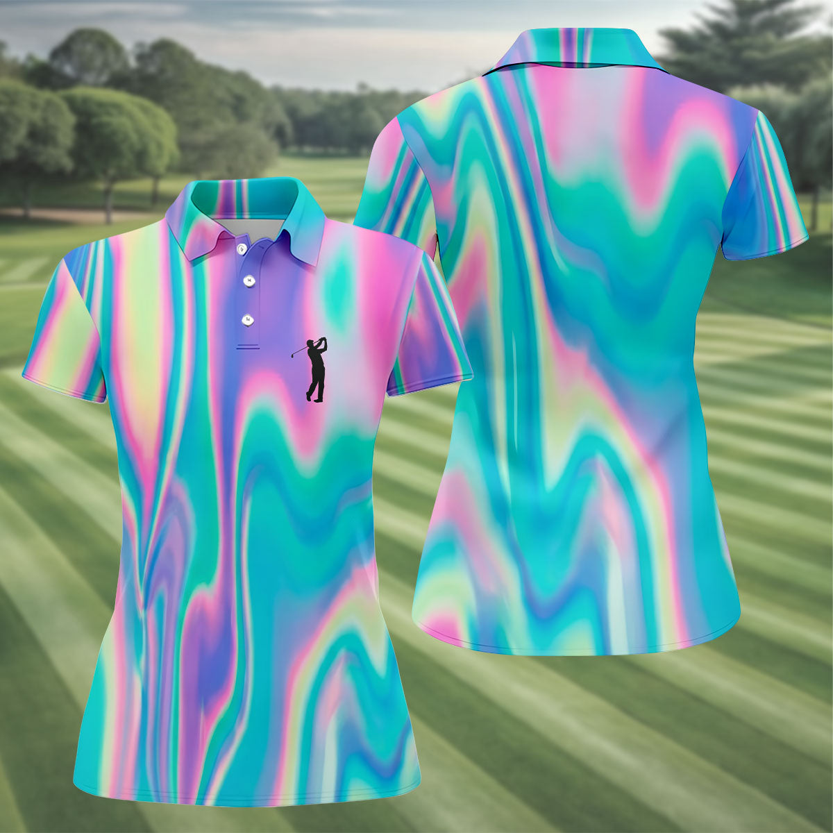 Shimmering Gradient Pattern Women's Golf Tops, Ladies Golf Shirts, Ladies Golf Polos, Golfing Apparel