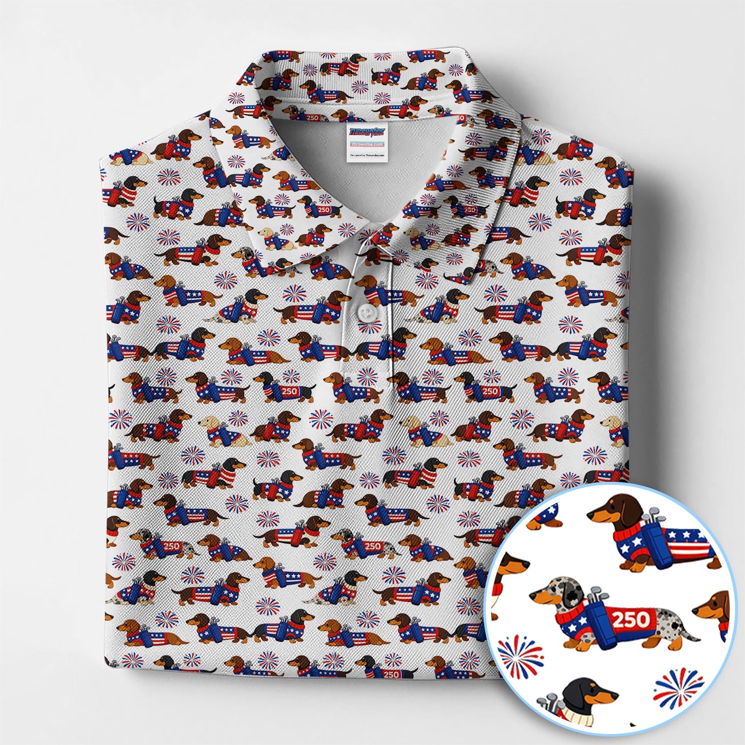 America 250 Dachshund Golf Polos, Funny Patriotic Wiener Dog 250th Golf Shirt, Golf Gift For Men