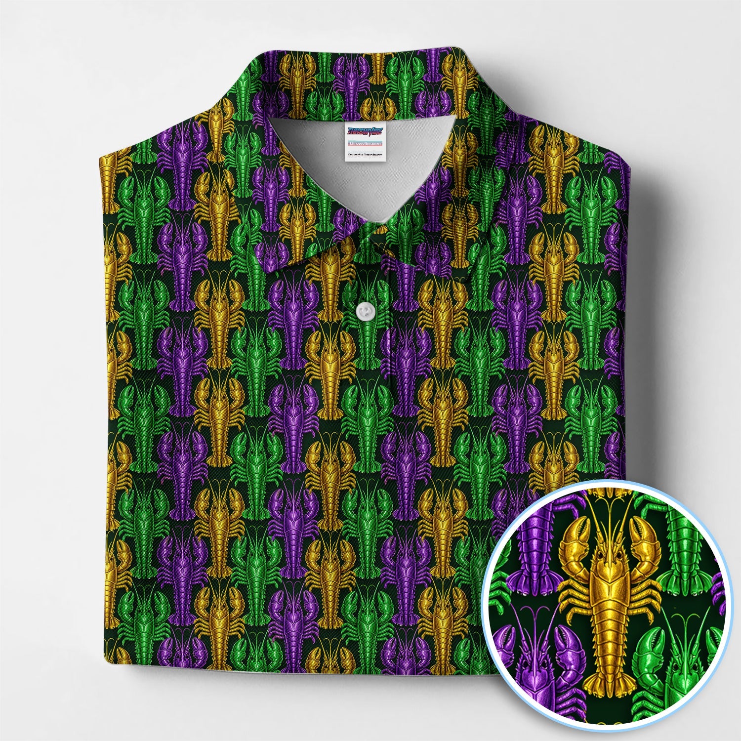 Mardi Gras Crawfish Pattern Golf Polos, Carnival Golf Shirt For Golfer, Golf Gift For Men