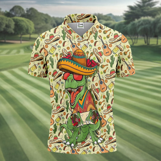 Mexican T-Rex Cinco De Mayo Celebration Funny Golf Shirt, Vibrant Color Golf Shirts For Men