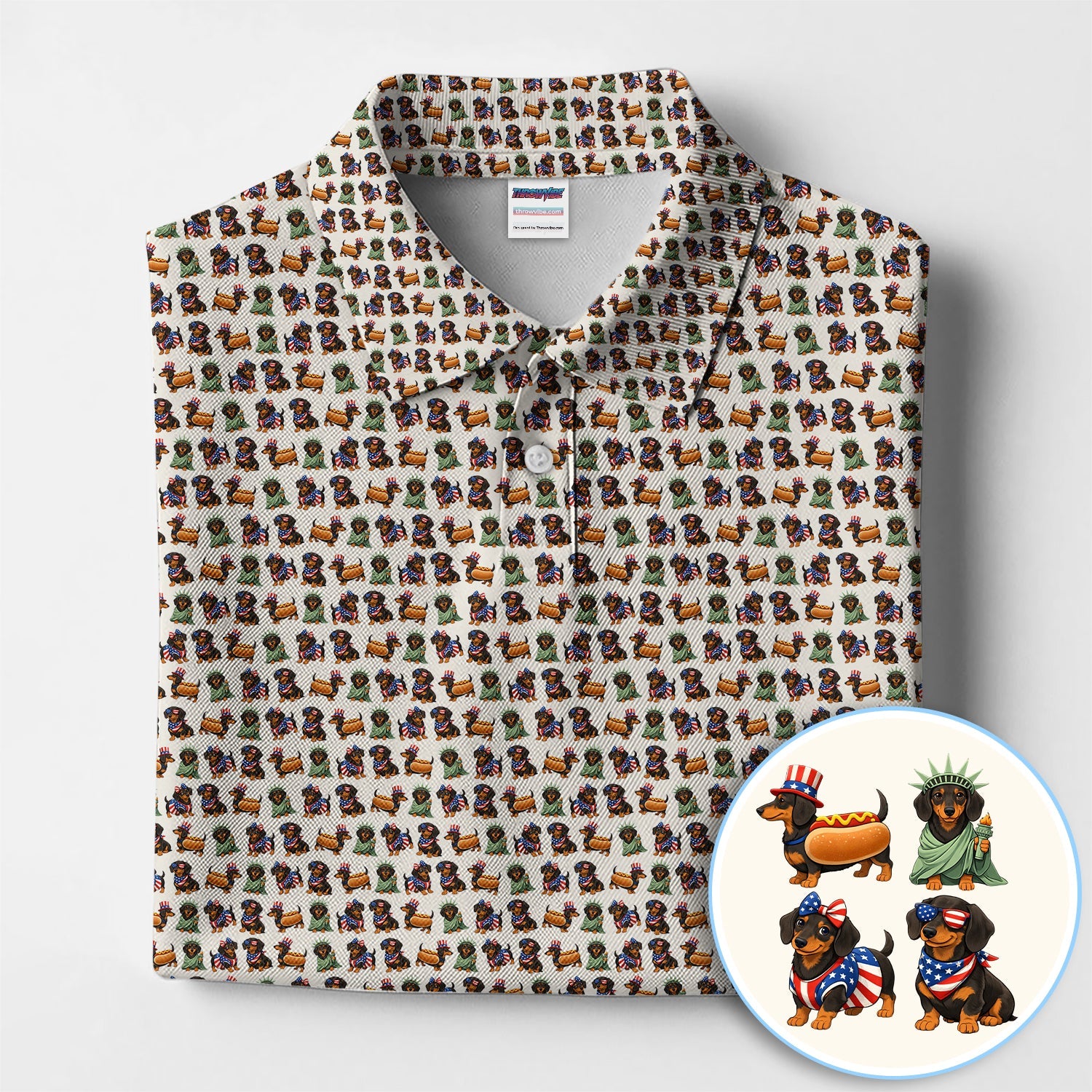 American Dachshund Pattern Golf Shirt, Funny Wiener Dog USA Golf Shirt For Men, Golf Gift For Golfer
