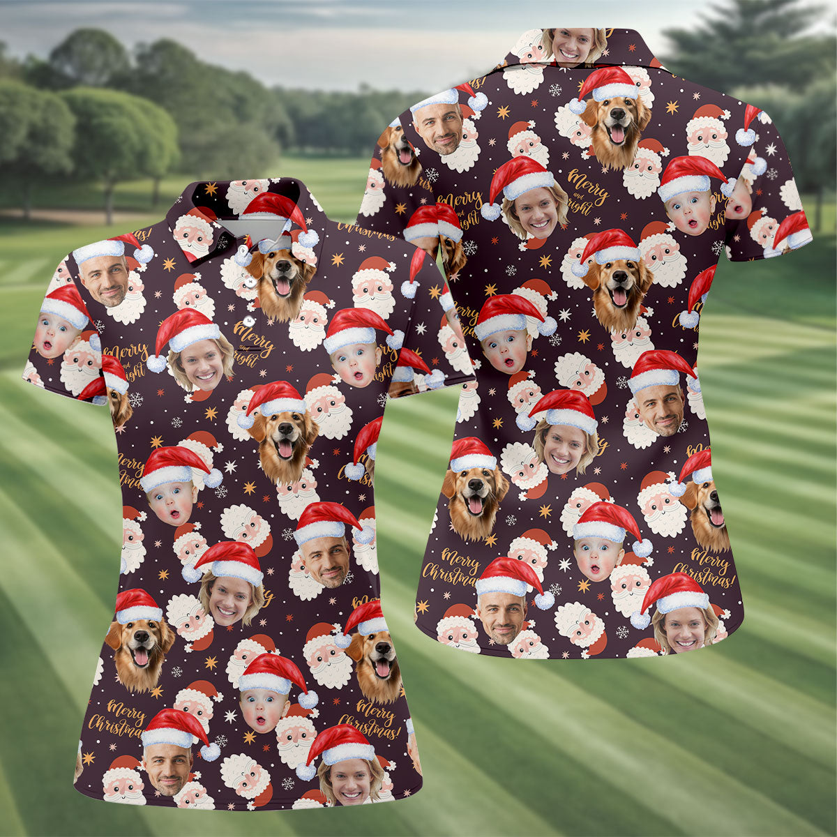 Custom Face Merry Christmas Santa Christmas Golf Shirt, Ladies Golf Shirts, Golf Gifts For Women