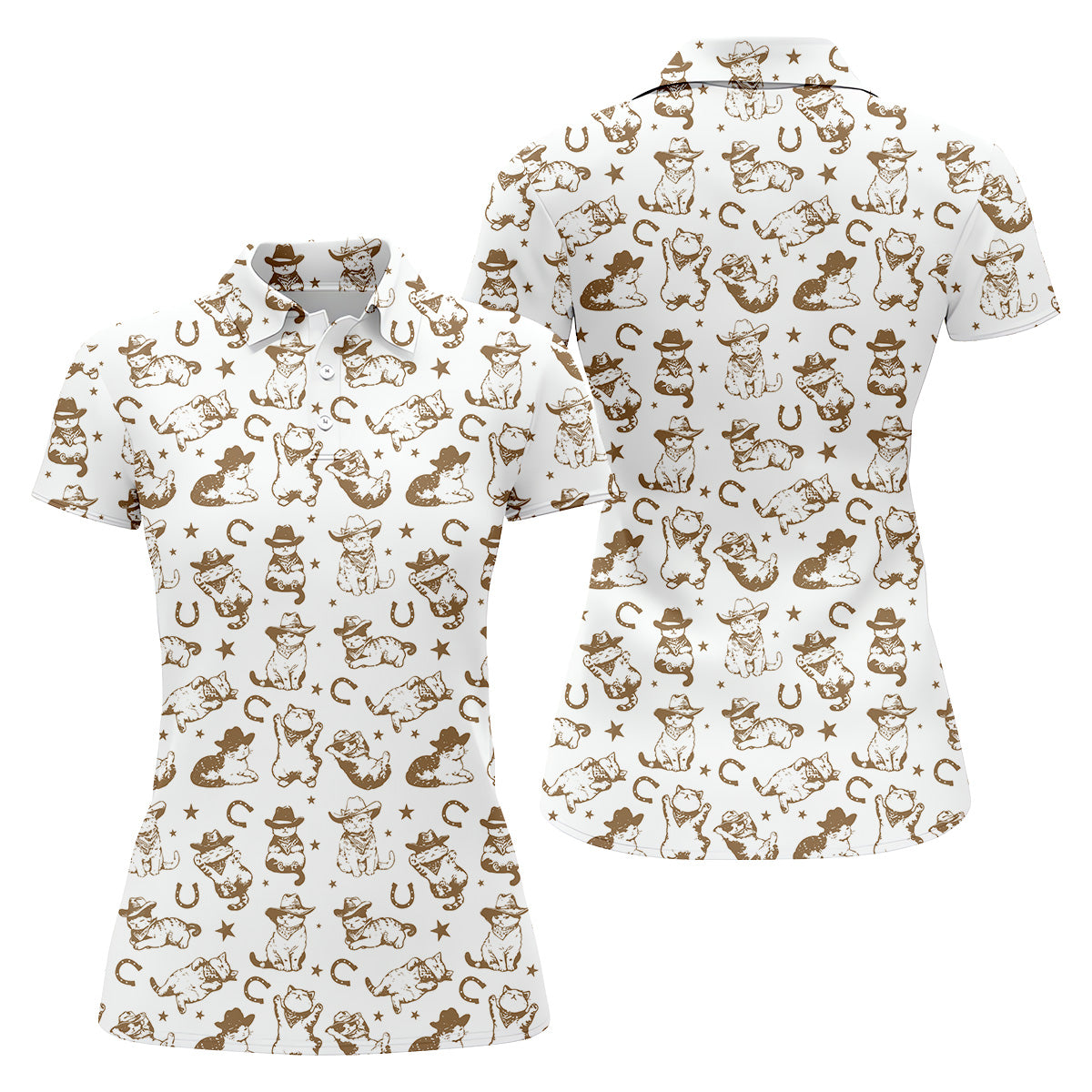 Western Cat Pattern Womens Golf Polo Shirt Ladies Golf Gift Ideas, Ladies Golf Tops, Matching Golf Shirts
