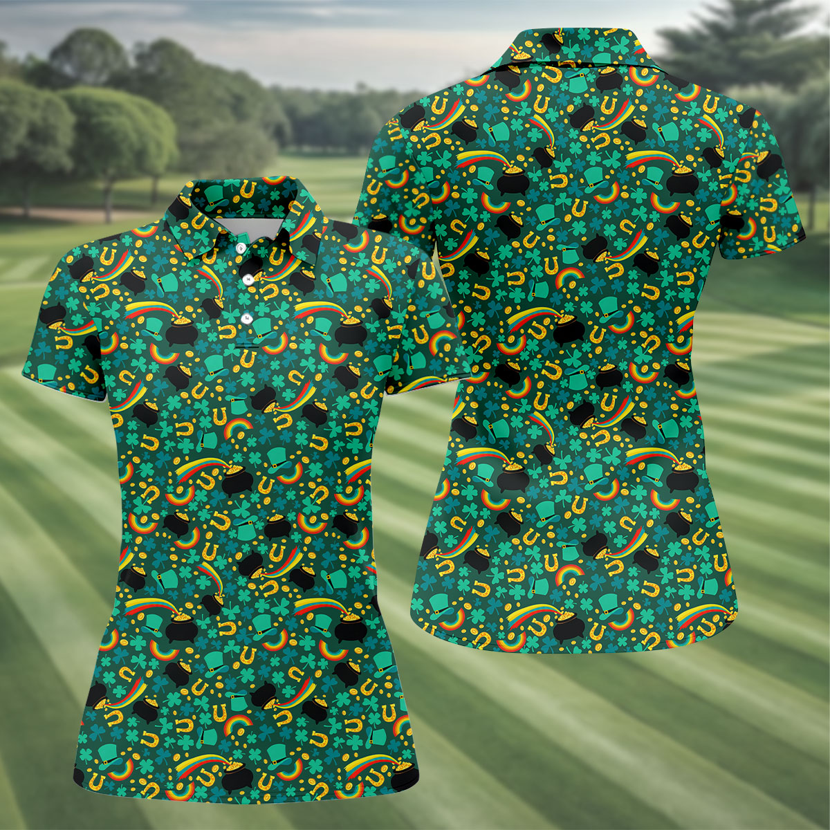 Shamrock Beer Lucky Four Leaf Clover St Patrick's Day Pot Of Gold Women's Golf Shirts, Ladies Golf Polos