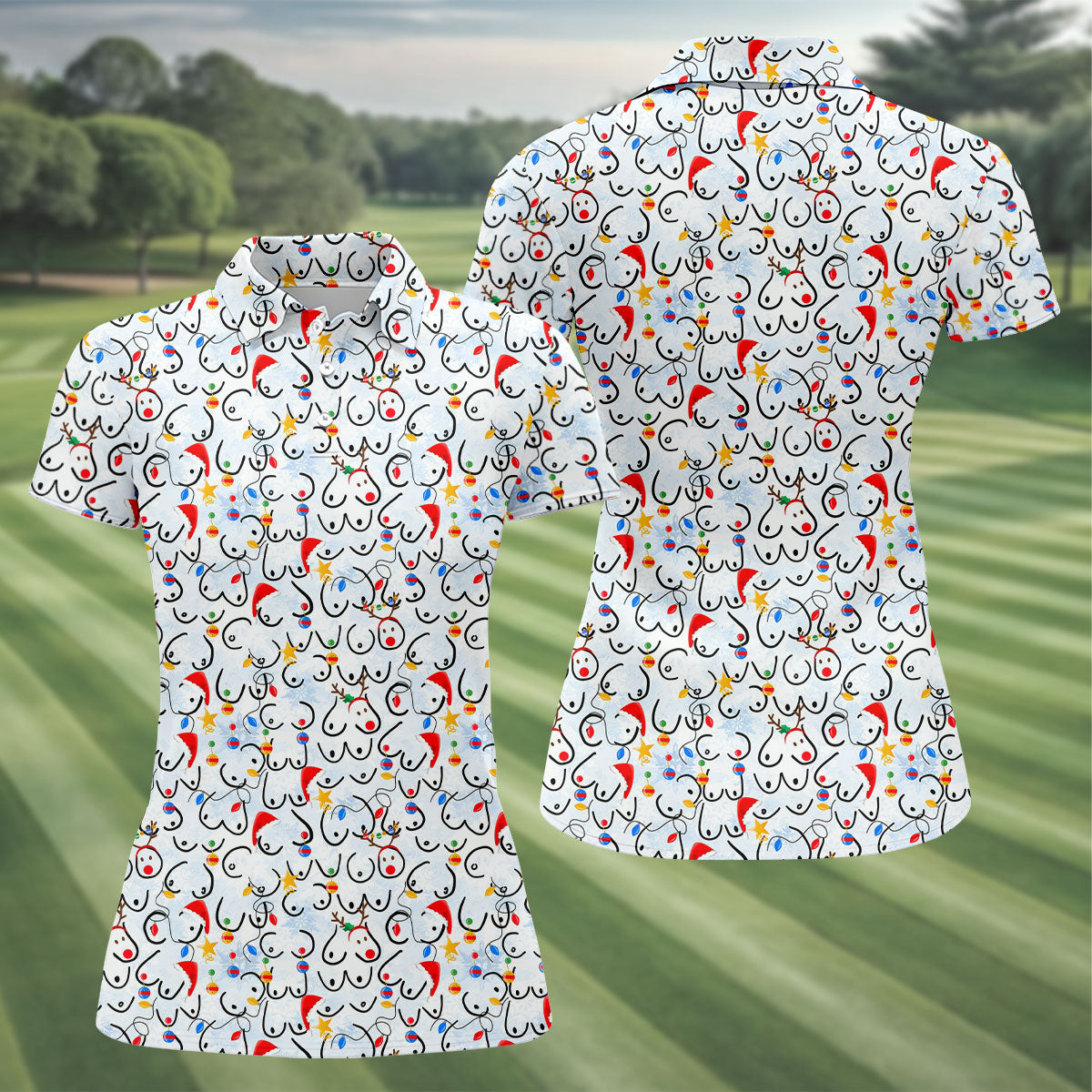 Naughty Christmas Fun Women's Golf Shirts, Christmas Golf Shirt, Ladies Golf Tops, Ladies Golf Gift Ideas