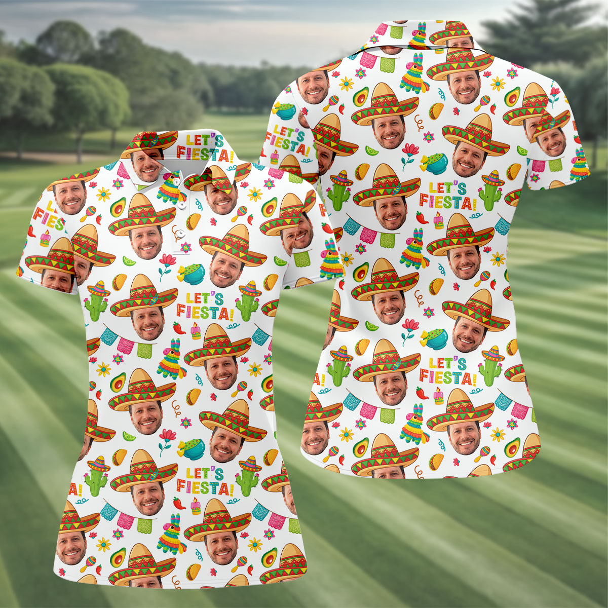 Let's Fiesta Cinco De Mayo Celebration Fiesta Themed Custom Face White Golf Shirt For Women