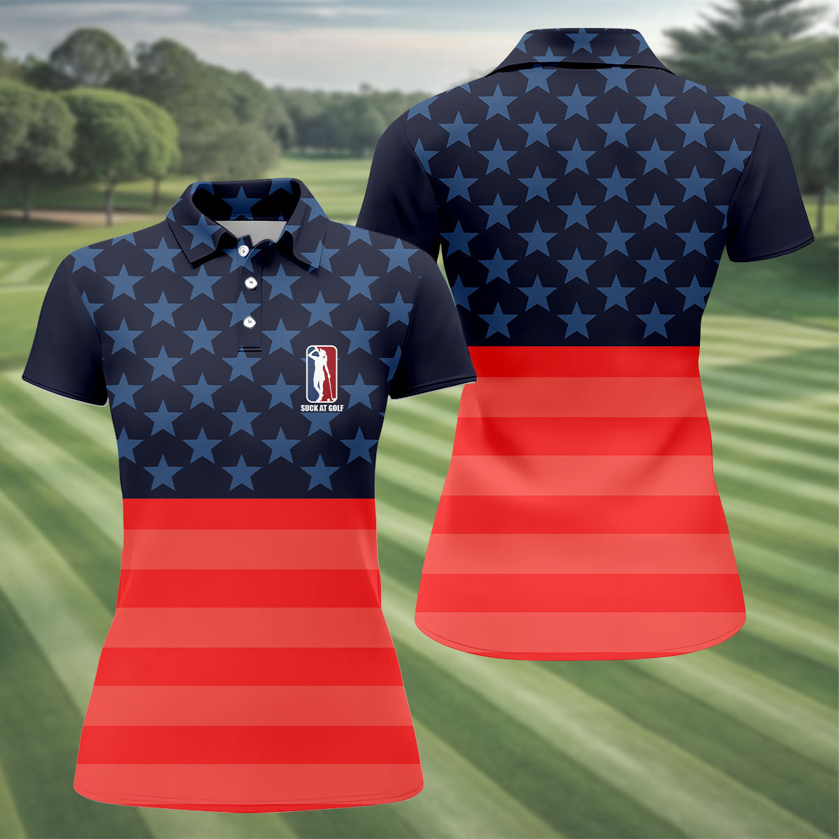 Funny Suck At Golf Drunk Golfer Golf Shirt For Women, Patriotic 4th Of July Golf Shirt