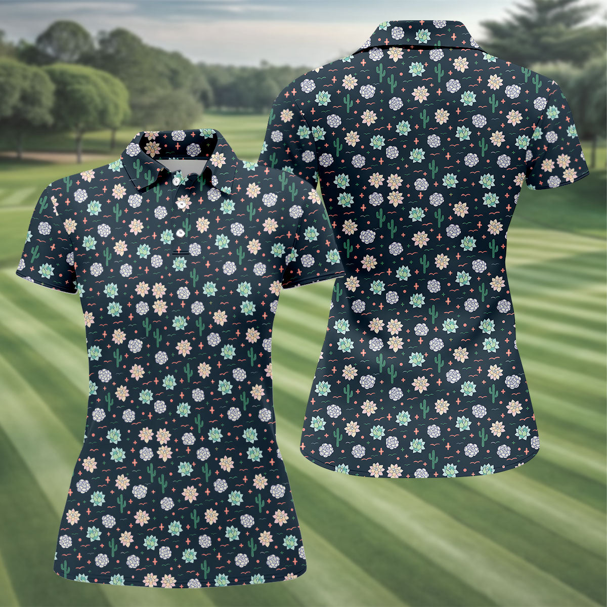 Boho Succulent And Cactus Hawaiian Golf Shirt, Golf Polo For Women, Printed Golf Shirt