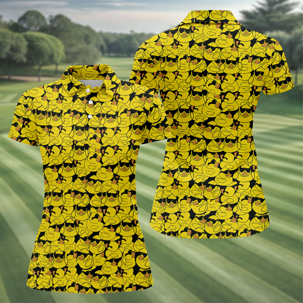 Yellow Sunglasses Rubber Duck Hawaiian Golf Shirt, Hawaiian Golf Shirt, Golf Tops For Women, Printed Golf Shirt