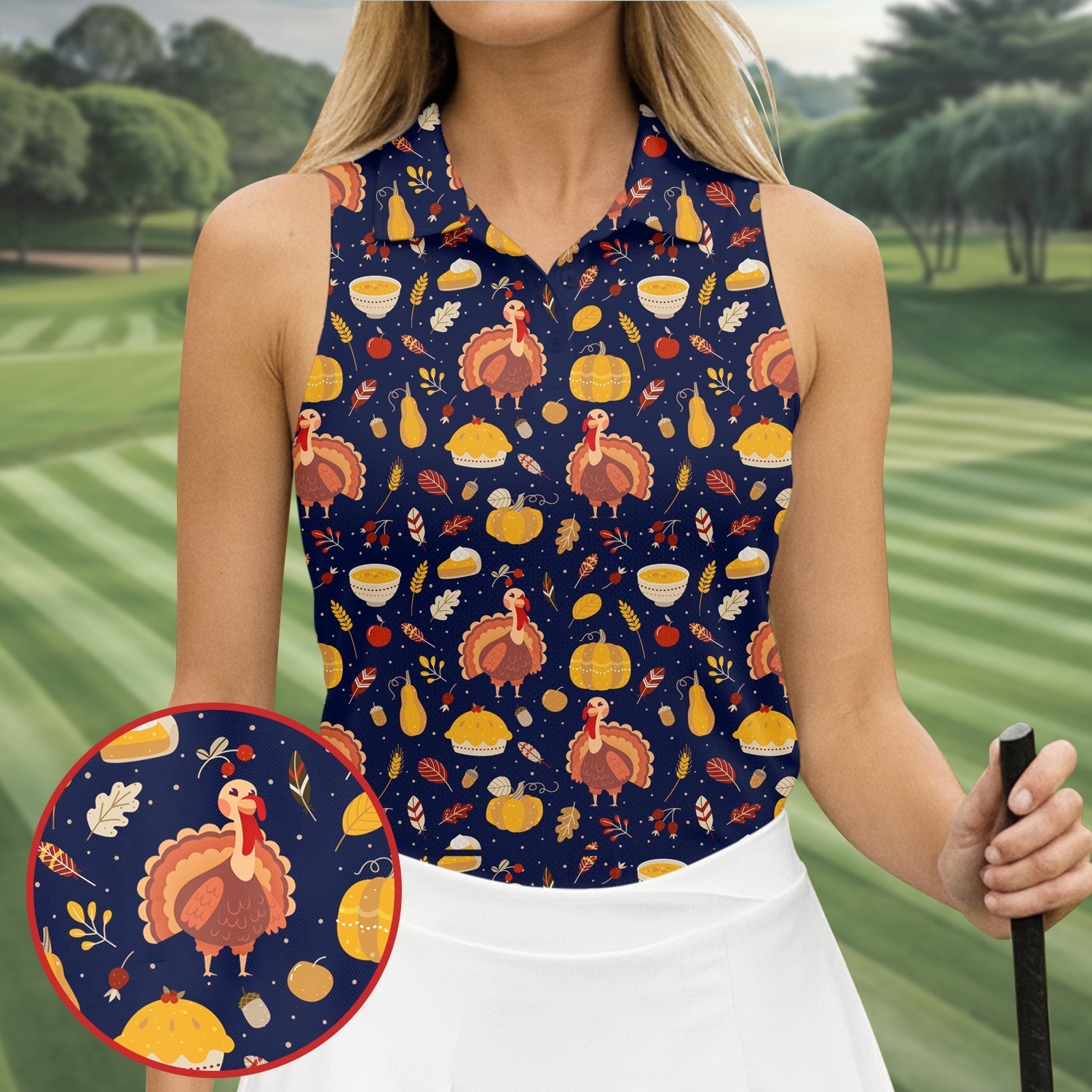 Turkey Pumpkin Thanksgiving Funny Golf Shirts Women, Cute Golf Outfit, Ladies Golf Shirts, Golf Gifts For Women