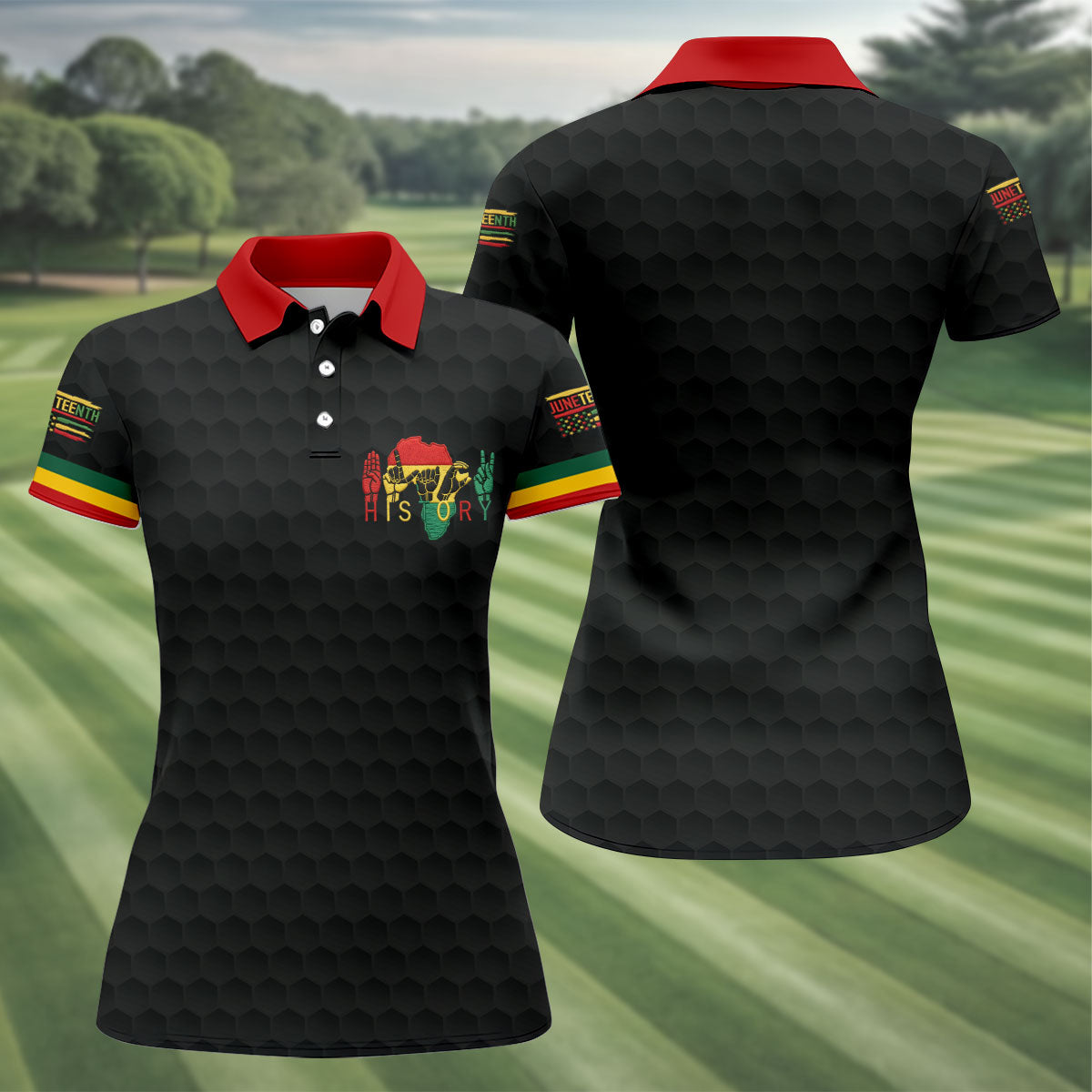 Black Heritage Day Golf Ball Pattern Ladies Golf Tops, Black History Golf Shirt For Women
