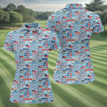America Independence 250 Years Blue Golf Shirt, Patriotic 4th Of July Golf Shirt For Women