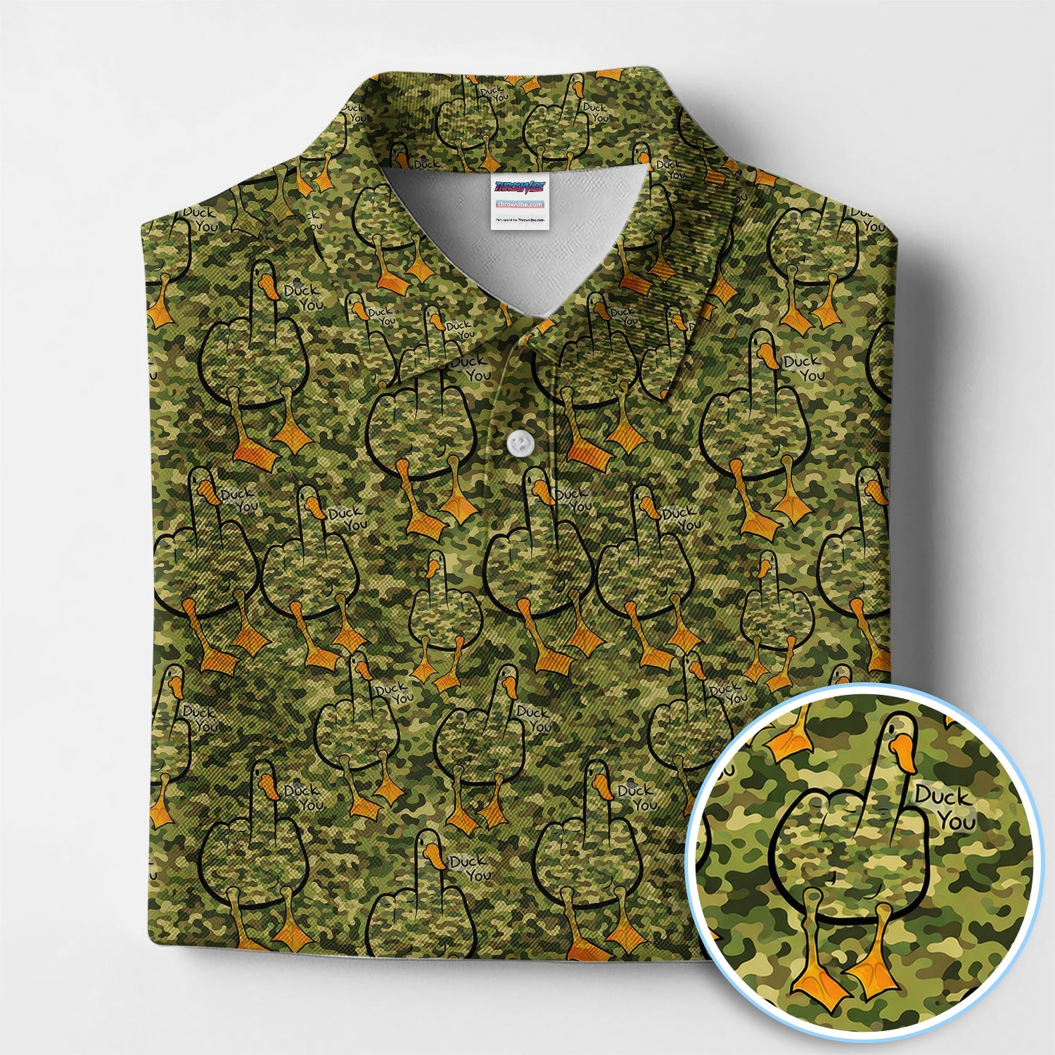 Funny Duck Pattern Golf Polos, Camo Golf Shirt For Golfer, Golf Gift For Men