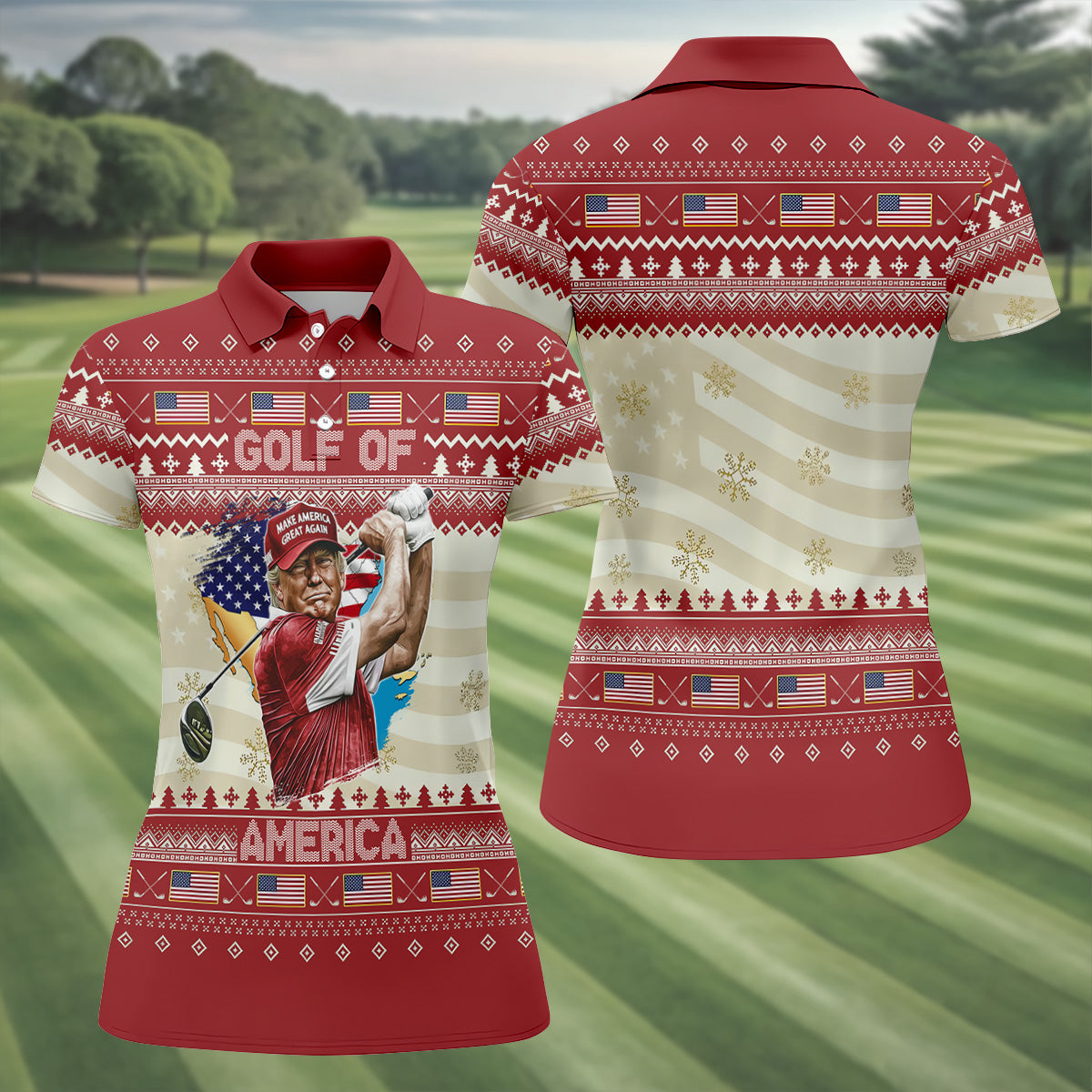 Trump Golf Of America Christmas Golf Shirt Ladies Pink Golf Shirt, Womens Golf Polo Shirt Womens Golf Tops