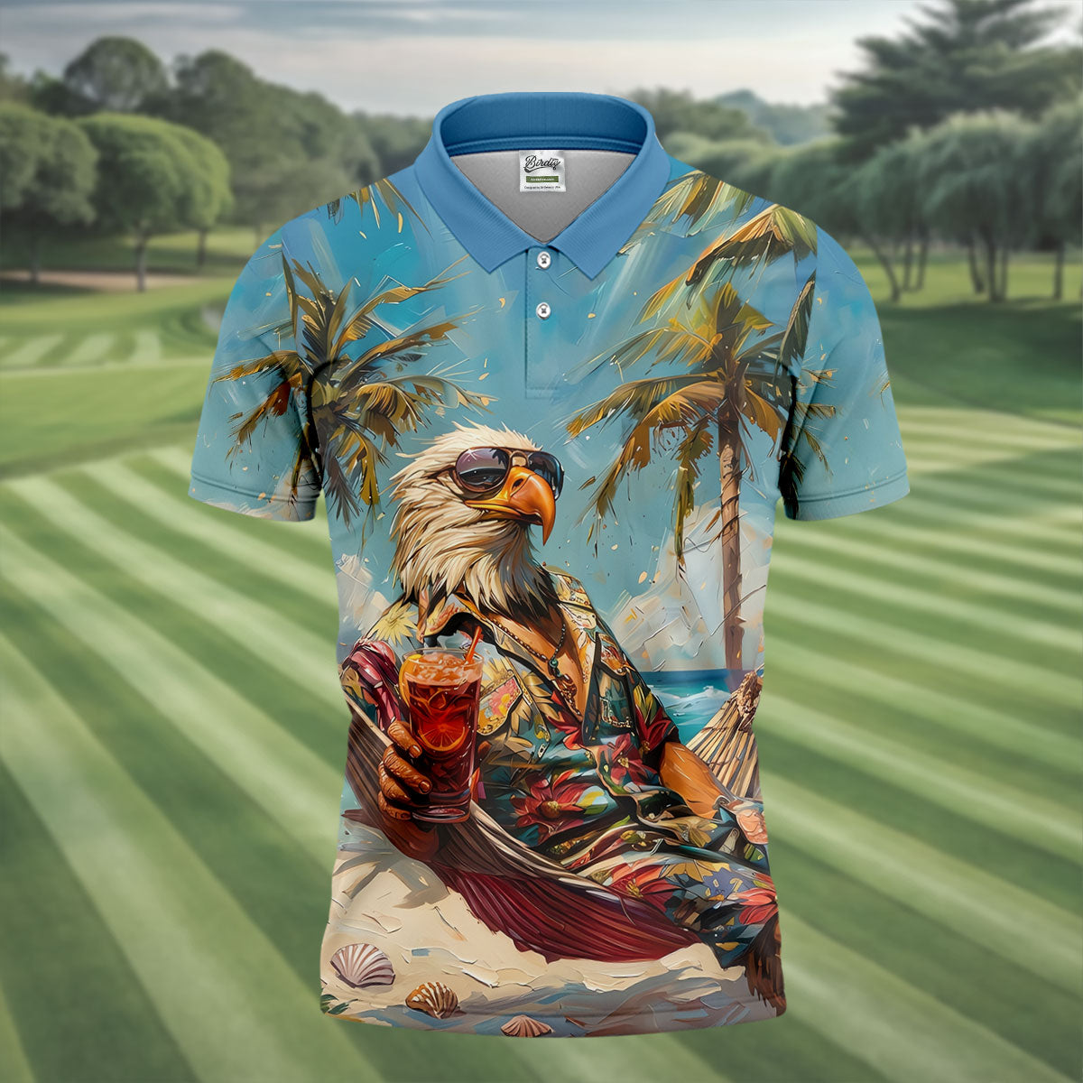 Cool Bald Eagle Tropical Vacation Hawaiian Golf Shirt, Vibrant Color Golf Shirts For Men
