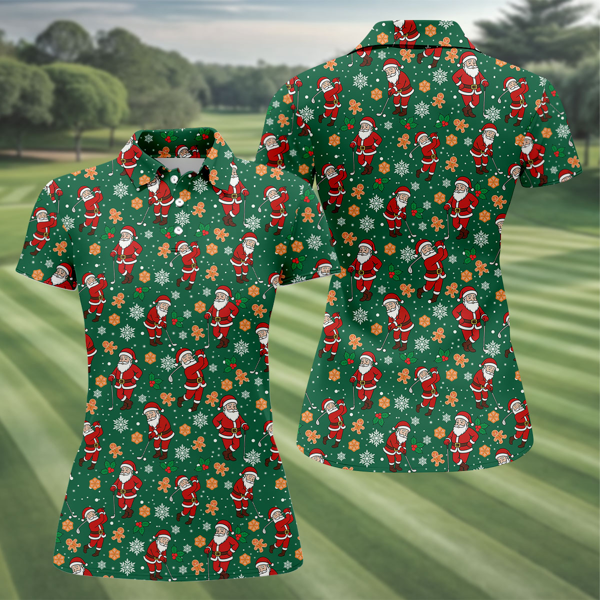 Golfing Santa Christmas Golf Shirt, Women's Golf Tops, Ladies Golf Shirts, Golf Gift For Ladies
