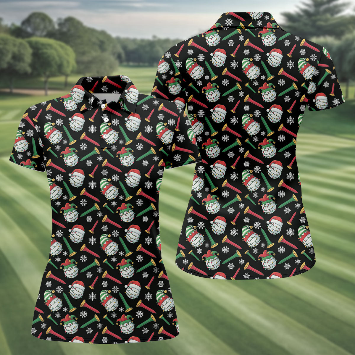 Funny Golf Ball Christmas Golf Shirt, Women's Golf Tops, Ladies Golf Shirts, Christmas Golf Gift