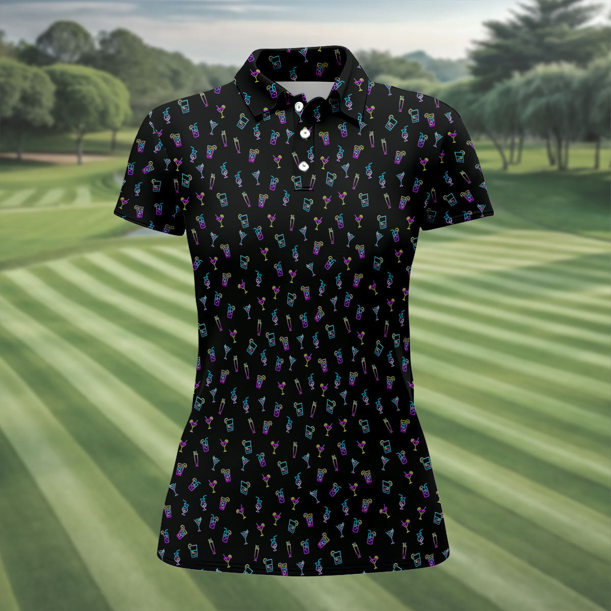 Neon Cocktail Retro Golf Shirt, Ladies Golf Tops, Golf Shirt For Women, Ladies Golf Shirts
