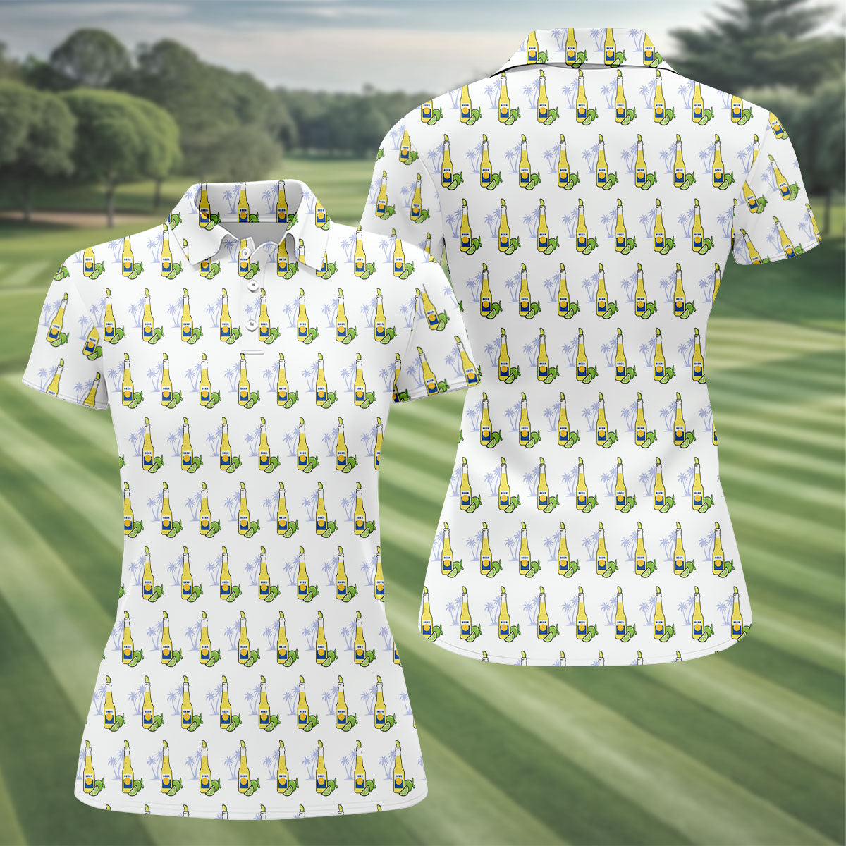 Beer And Lime Palm Tree Pattern Tropical Golf Shirt, Women's Golf Tops, Ladies Golf Shirt