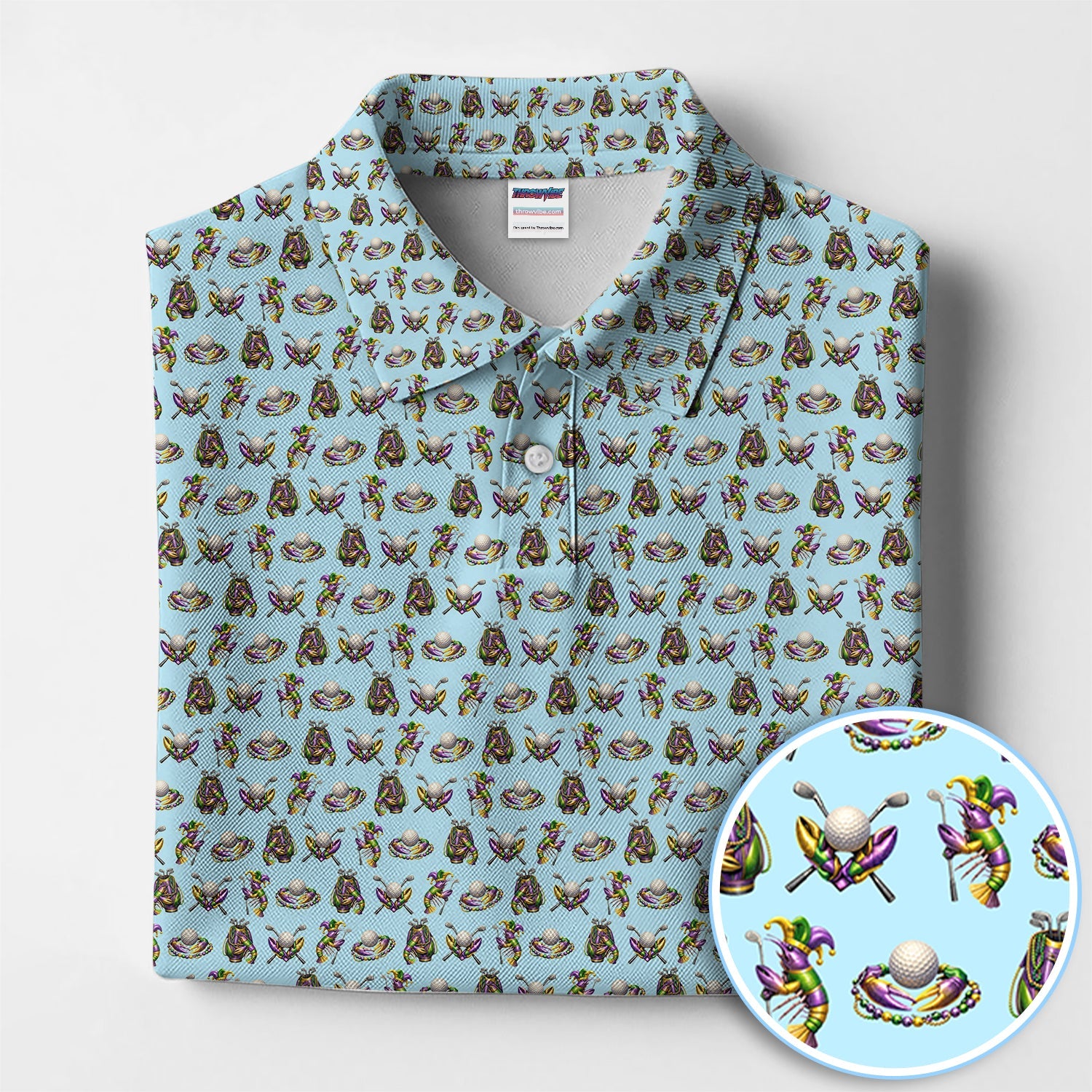 Mardi Gras Golf Pattern Polos, Carnival Golf Shirt For Men, Golf Gift For Golfer
