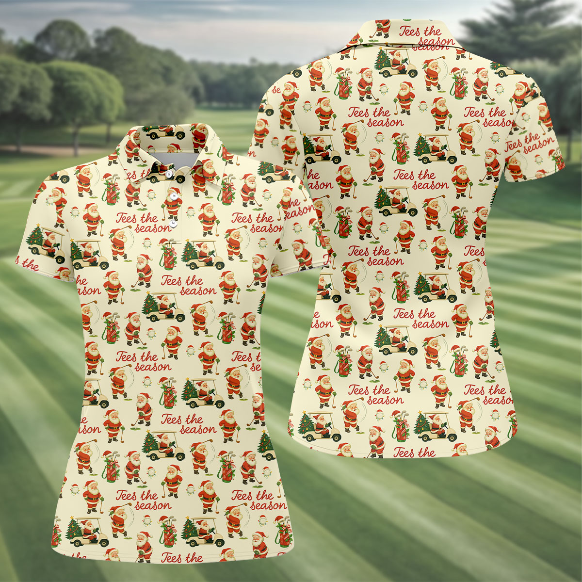 Tees The Season Funny Santa Claus Women Golf Top, Christmas Golf Shirt, Ladies Golf Shirts, Women's Golf Gifts