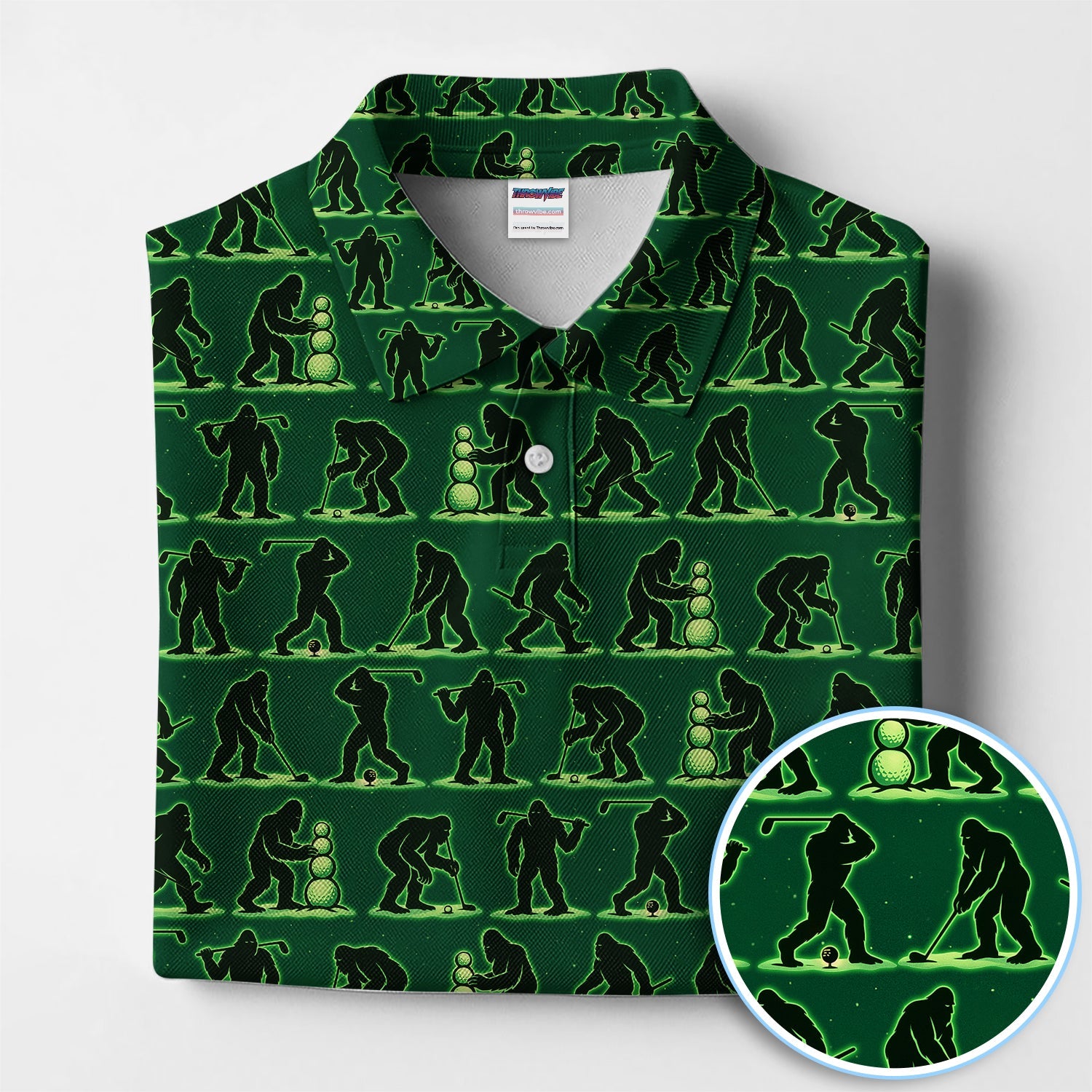 Funny Bigfoot Golf Shirt, Sasquatch Golf Pattern Polos For Men, Crazy Golf Gift For Golfer