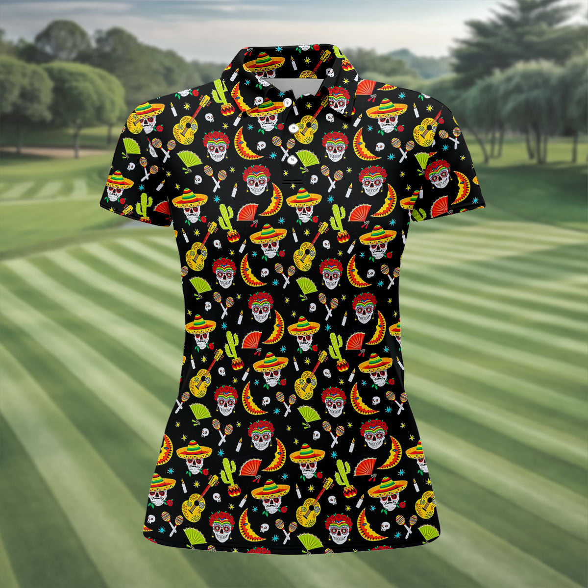 Day Of The Dead Mexican Symbols Cinco De Mayo Celebration Fiesta Themed Golf Shirt For Women