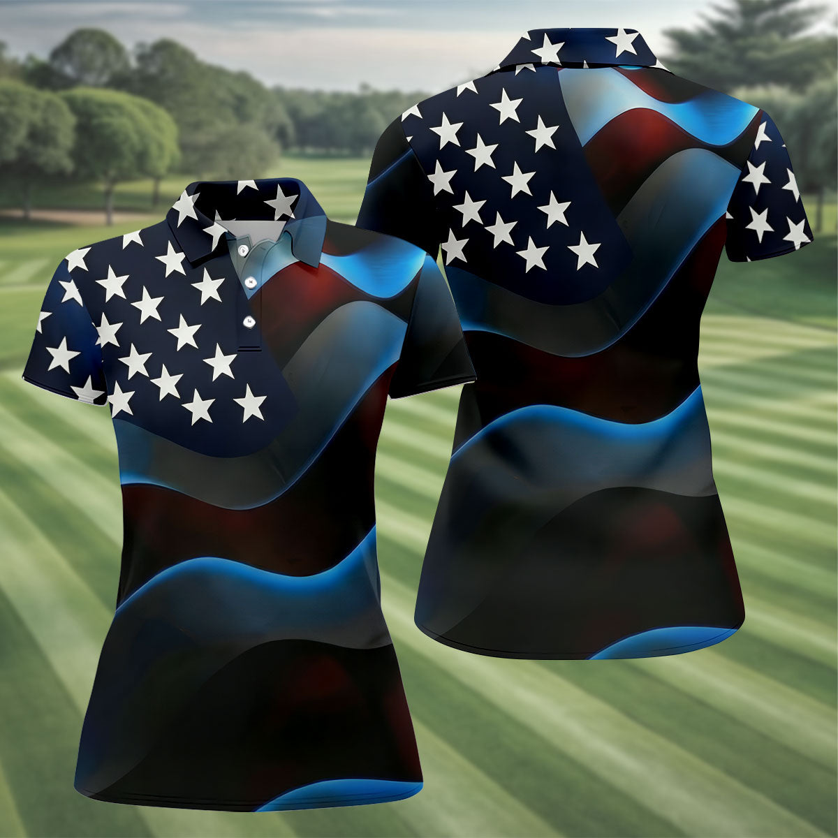 Patriotic American Flag 250th Anniversary Women's Golf Tops, Ladies Golf Shirts, Women's Polo Shirt